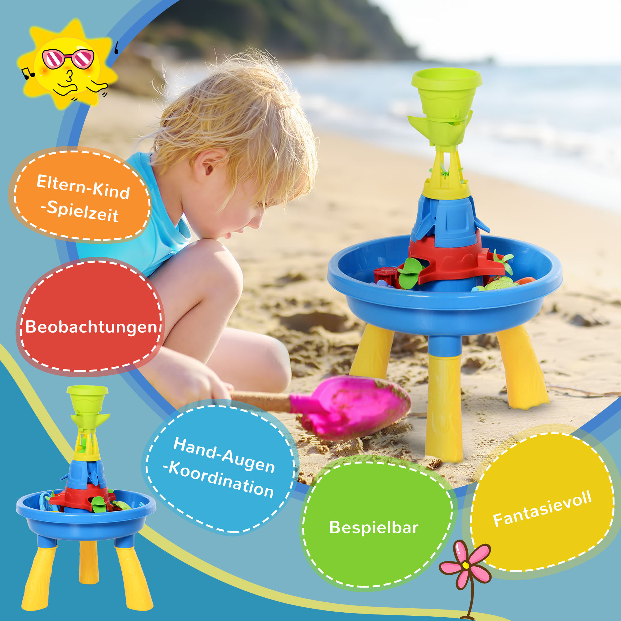 kleinkind outdoor spielzeug HOMCOM Spieltisch Kinder Outdoor Baby Spielzeug ab 3 Jahren Bunt | Aosom.de