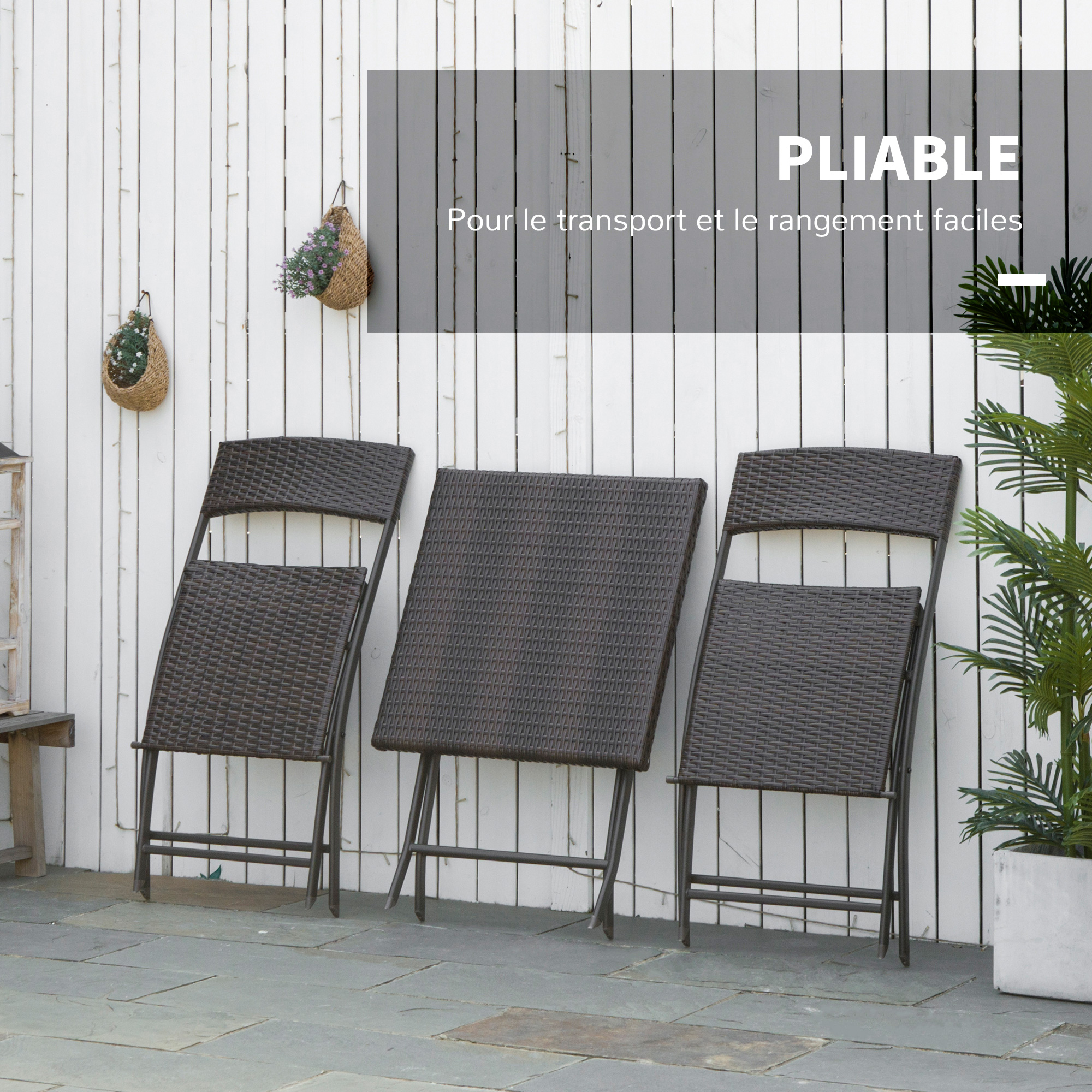 Set Salon Jardin 3 Pièces Outsunny - Table + 2 Chaises Pliantes Aluminium