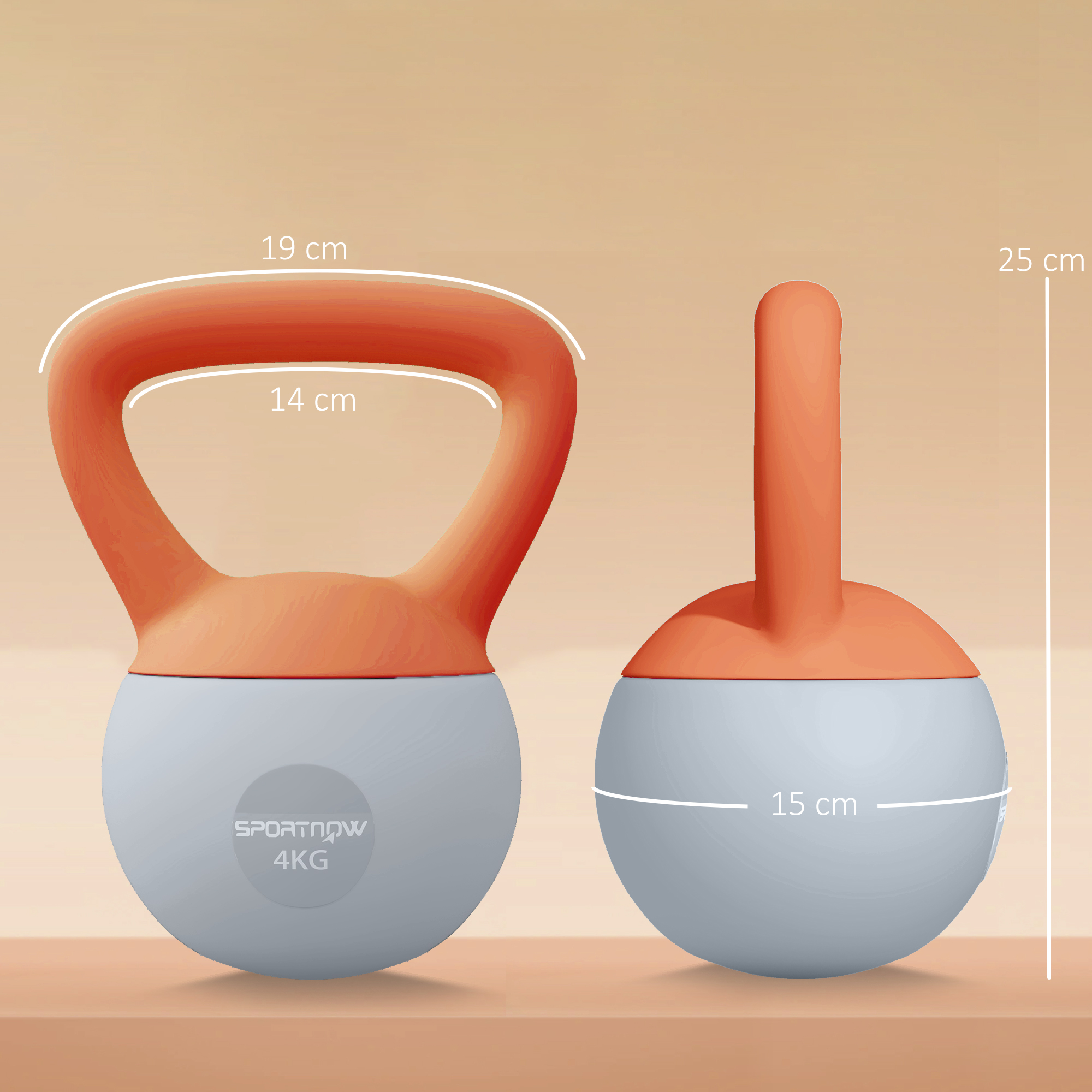 SPORTNOW 4KG Soft Kettlebell, Kettlebell with Non-Slip Handle for Home Gym, Weight Lifting, Strength Training, Orange/Grey 3
