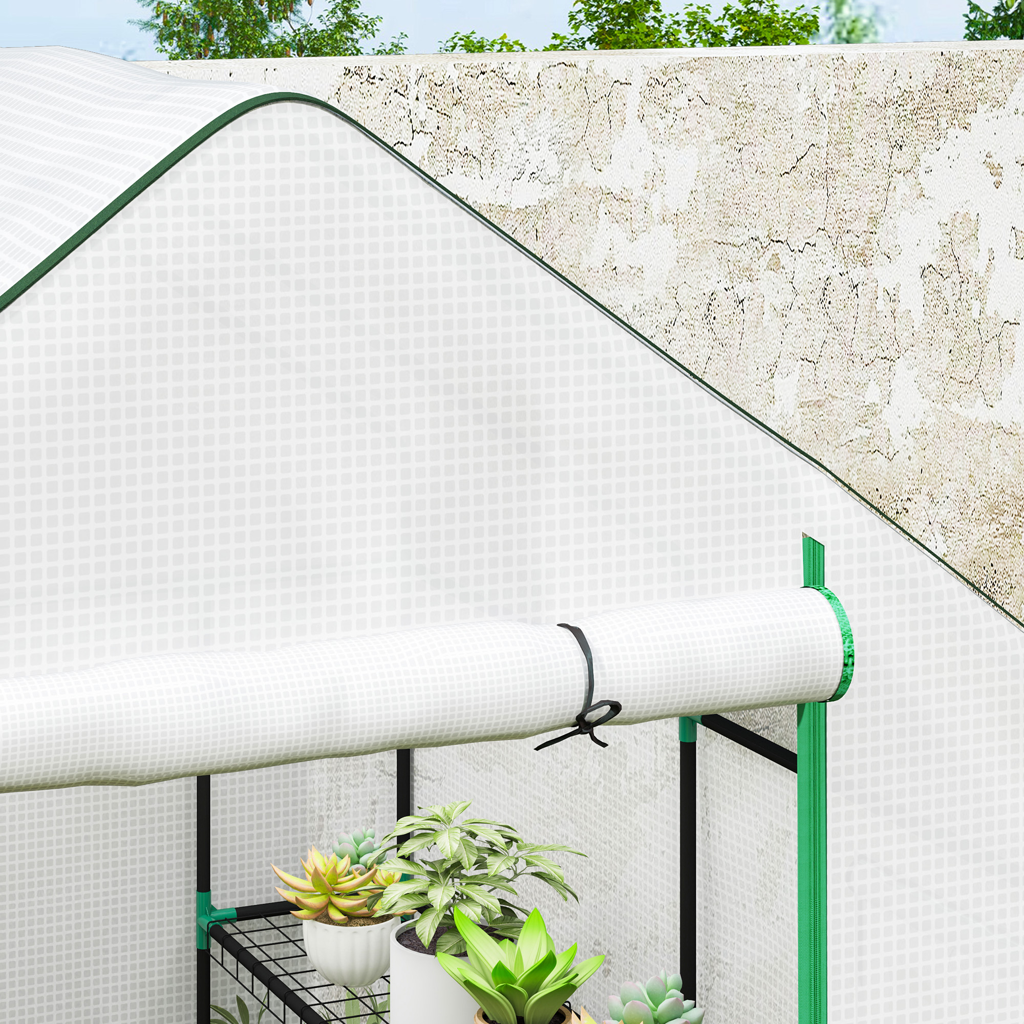 Outsunny 143 x 140cm Walk-In Greenhouse, with Accessories White 9