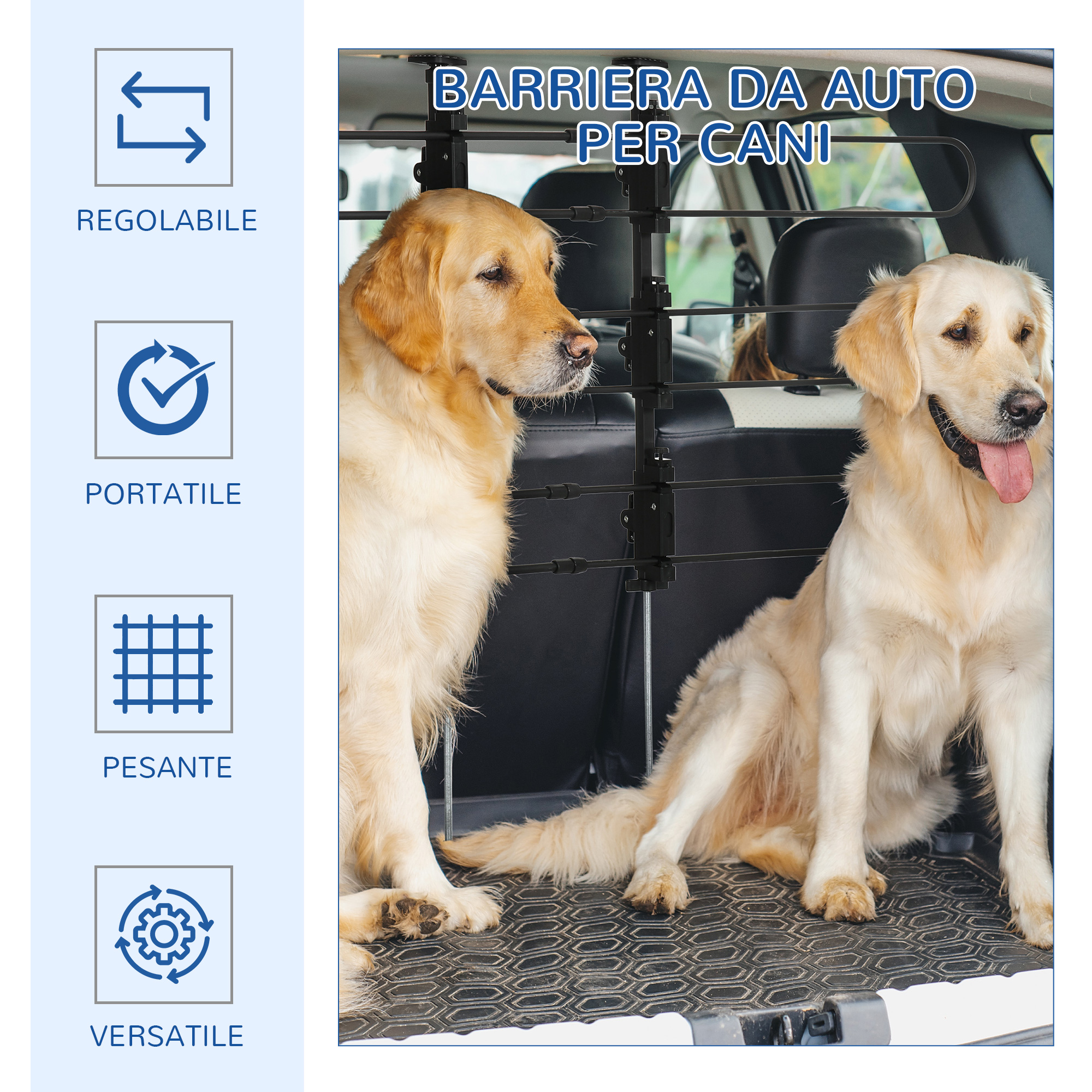 Divisorio Auto Per Cani Regolabile PawHut - In Ferro E ABS, Larghezza 85-140 Cm, Altezza 40-50 Cm, Nero, Senza Viti