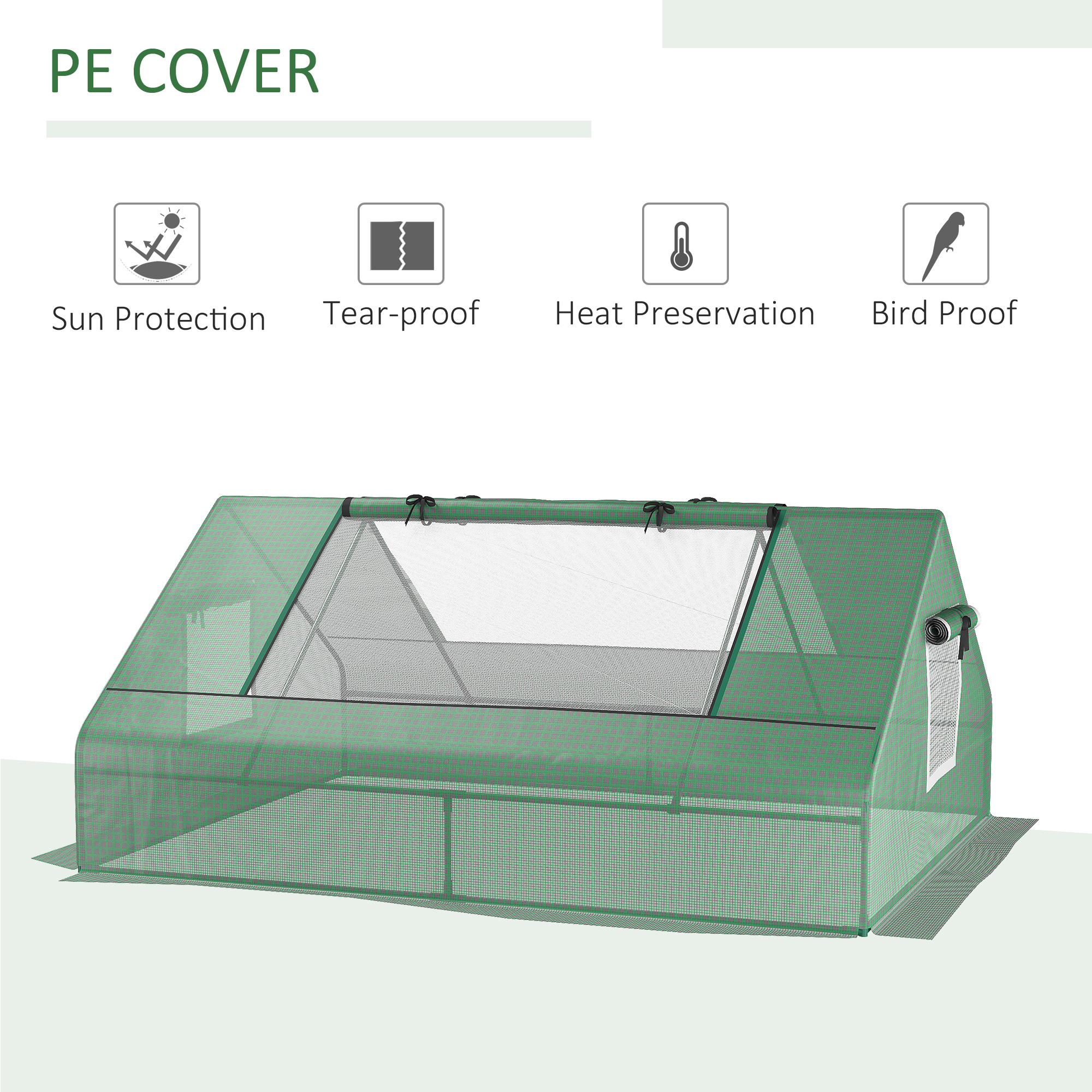 Outsunny Mini Greenhouse, Portable Garden Small Greenhouse with Zipped Windows and Door, 180 x 140 x 80cm, Dark Green 4