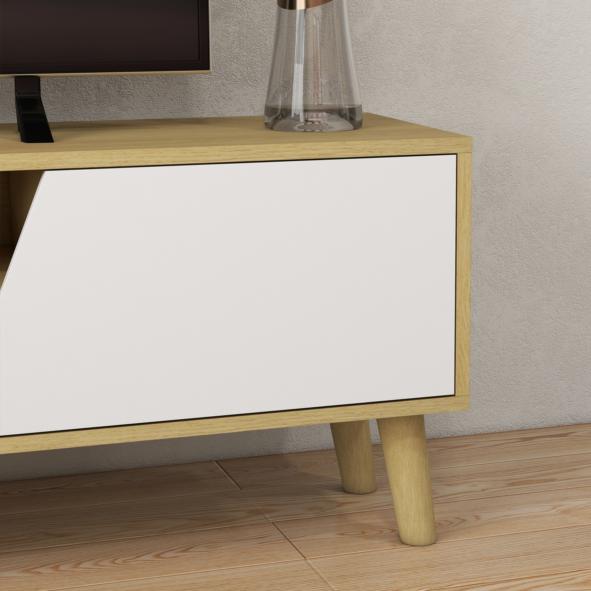 HOMCOM Scandinavian-Style TV Cabinet, with Storage Wood-Effect/White 9