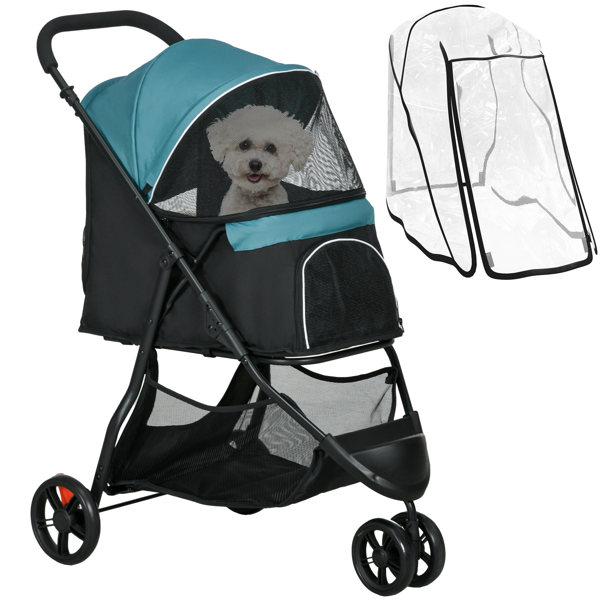 PawHut Foldable Dog Stroller, Pet Travel Crate, with Detachable Carrier, Soft Padding, for Mini, Small Dogs - Red