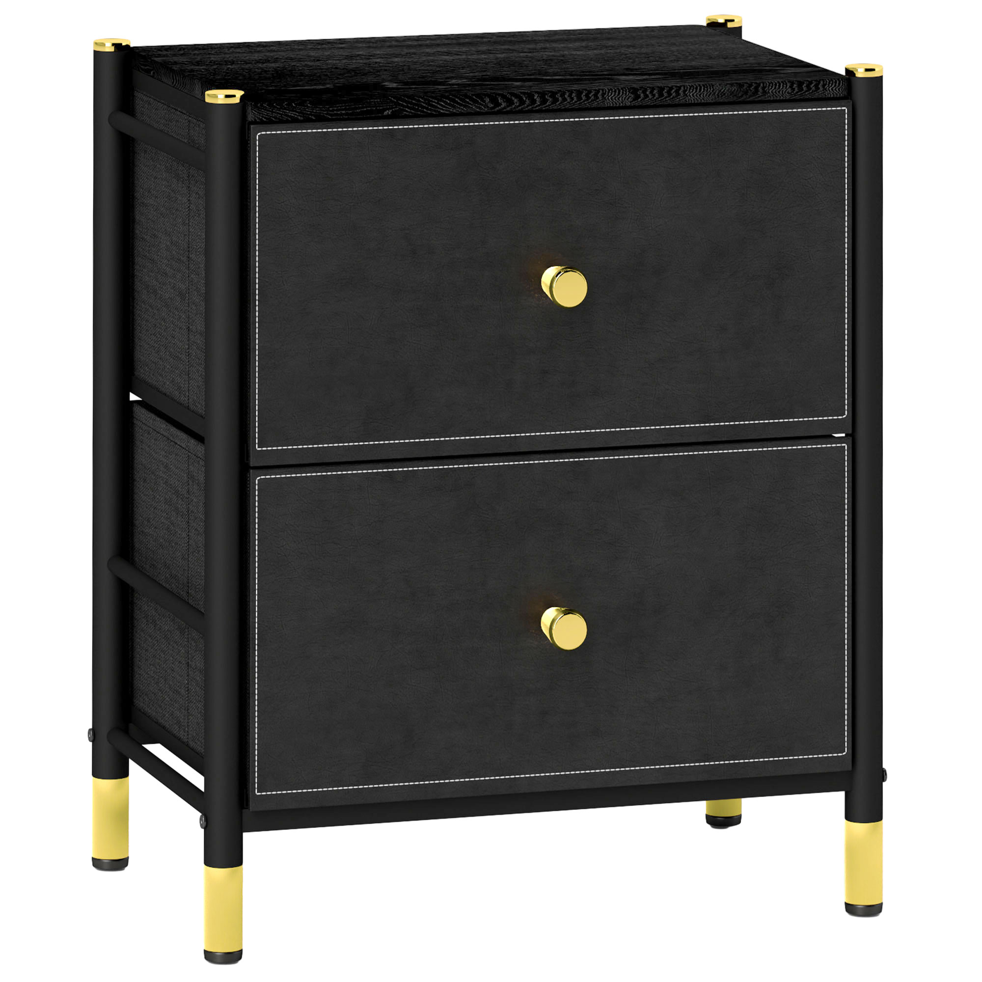 Product photograph of Homcom Bedside Table Pu Leather Side Table With 2 Drawers Bedside Cabinet With Steel Legs For Bedroom Living Room Black Aosom Uk from Aosom UK
