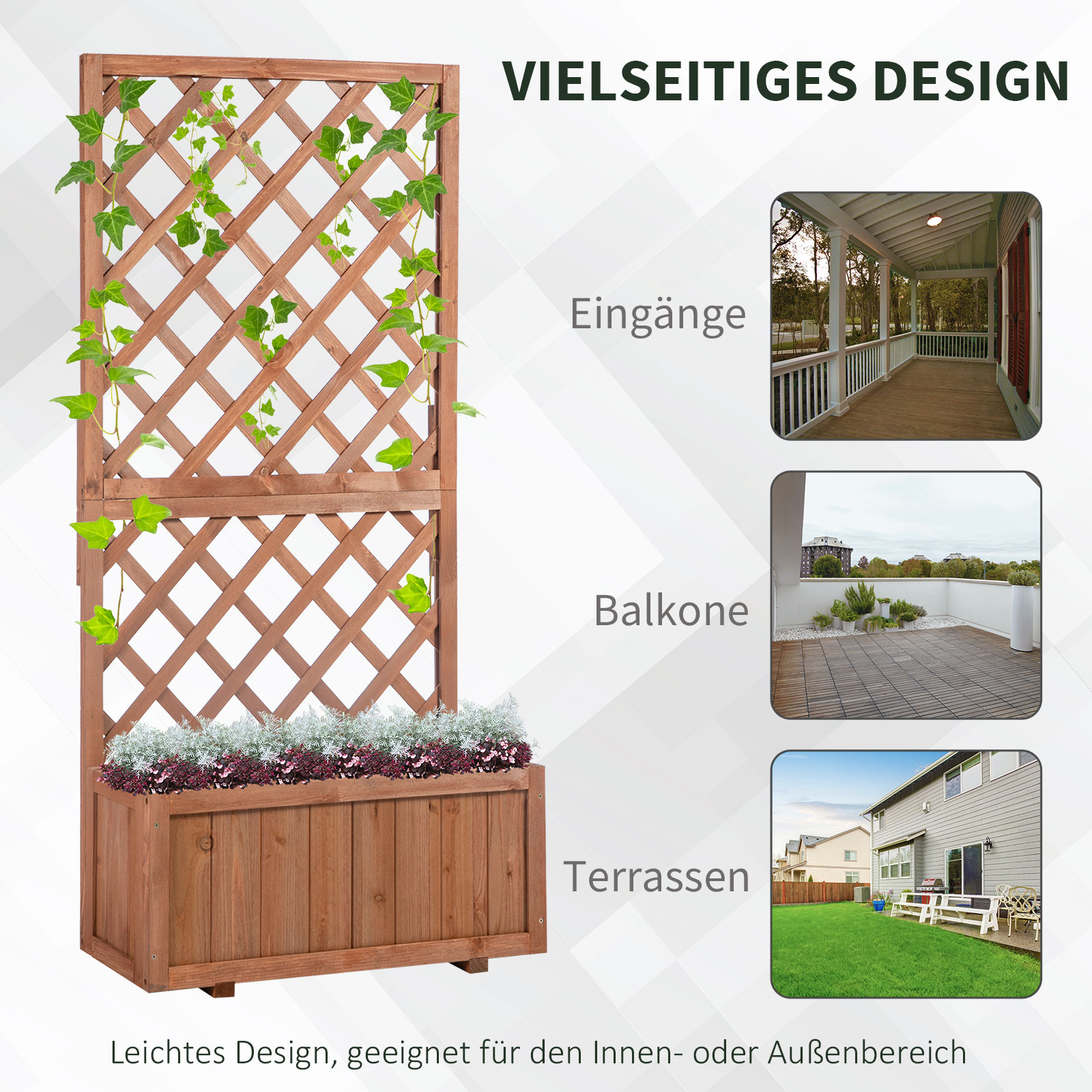 Kõrgendatud lillepott võrega, espaljee lillepott, puidust lillekast, 72,5x31,5x149,5cm aeda, rõdule, terrassile, lillepott ronitaimedele, lilled, oranž