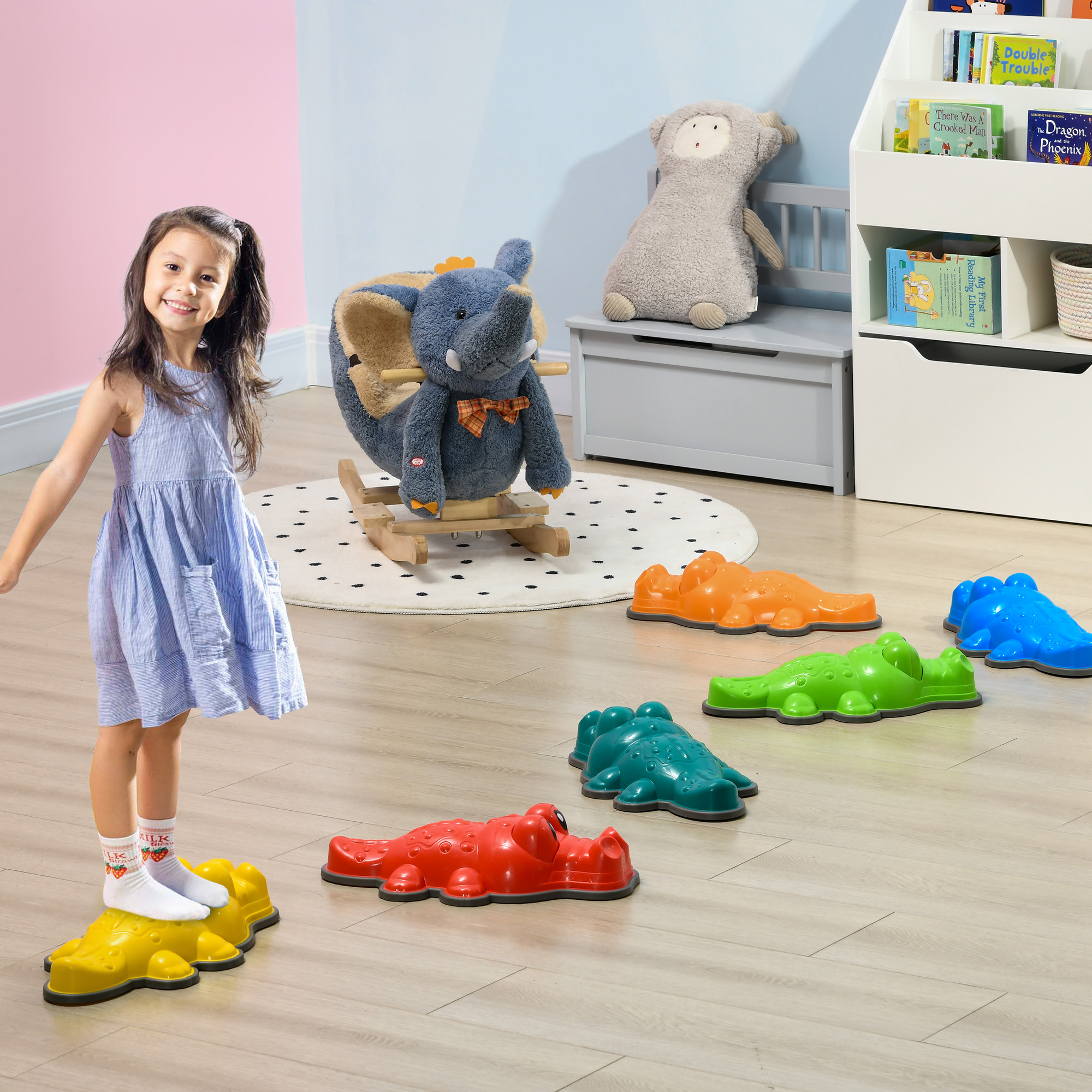 ZONEKIZ 6PCs Kids Stepping Stones, Crocodile-Designed Sensory Toys, with Anti-Slip Edge Balance River Stones 2