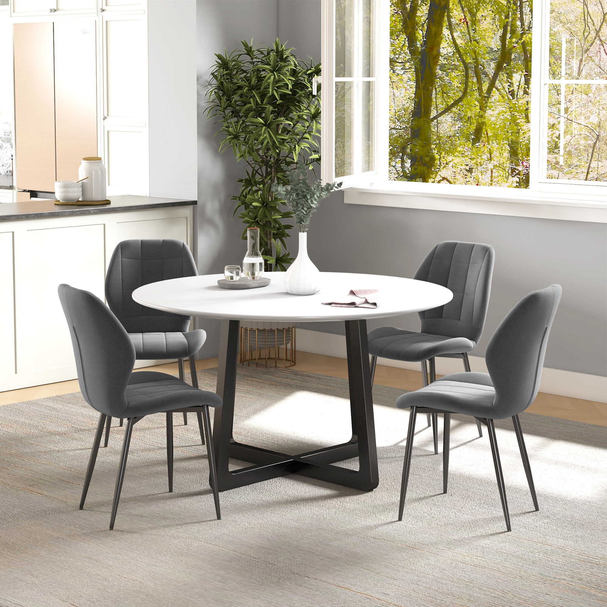 HOMCOM Set of Four Flannel Relaxed Tub Dining Chairs Dark Grey 7