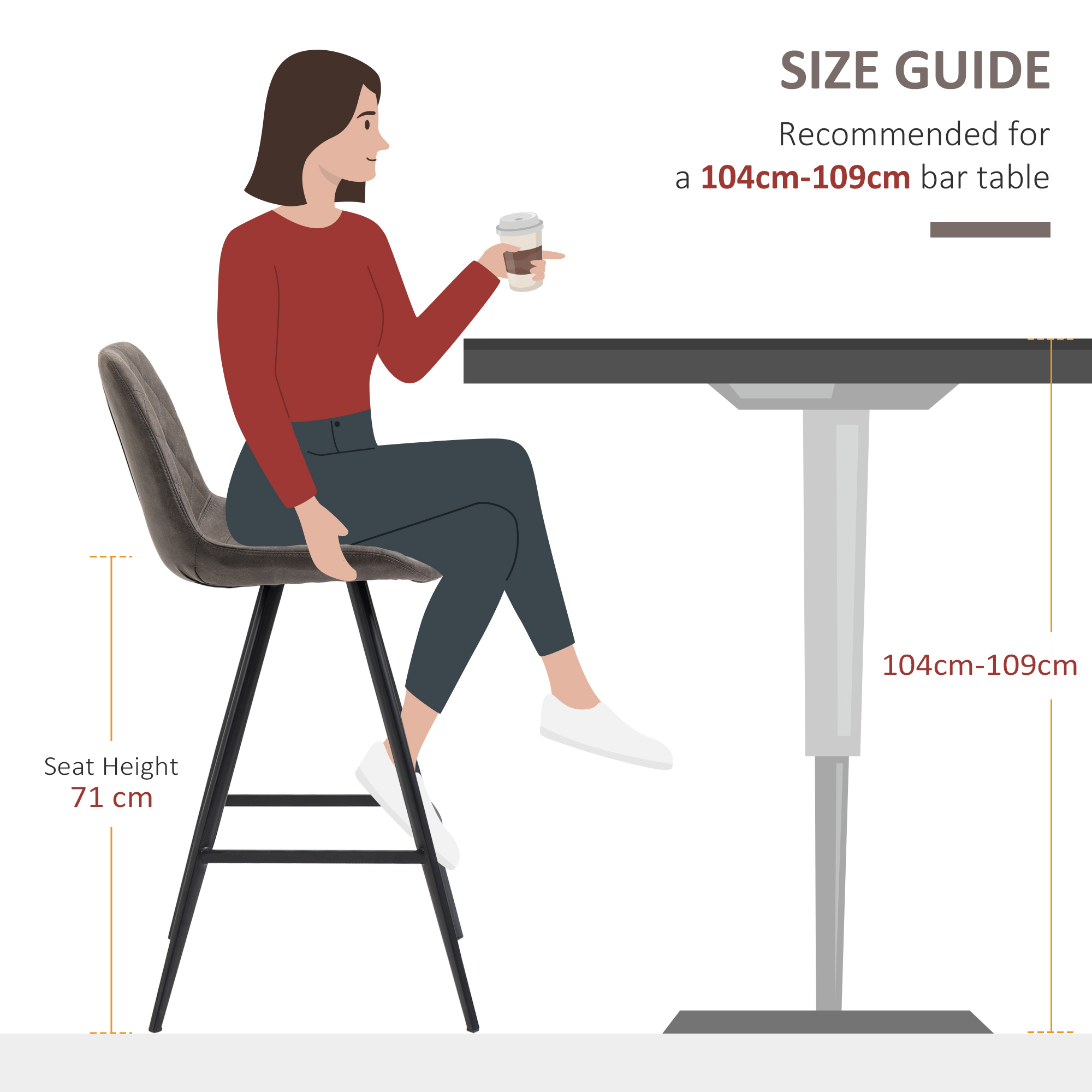 HOMCOM Set Of 2 Bar Stools Vintage Microfiber Cloth Tub Seats Padded Comfortable Steel Frame Footrest Quilted Home Bar Cafe Kitchen Chair Stylish Dark Grey 7