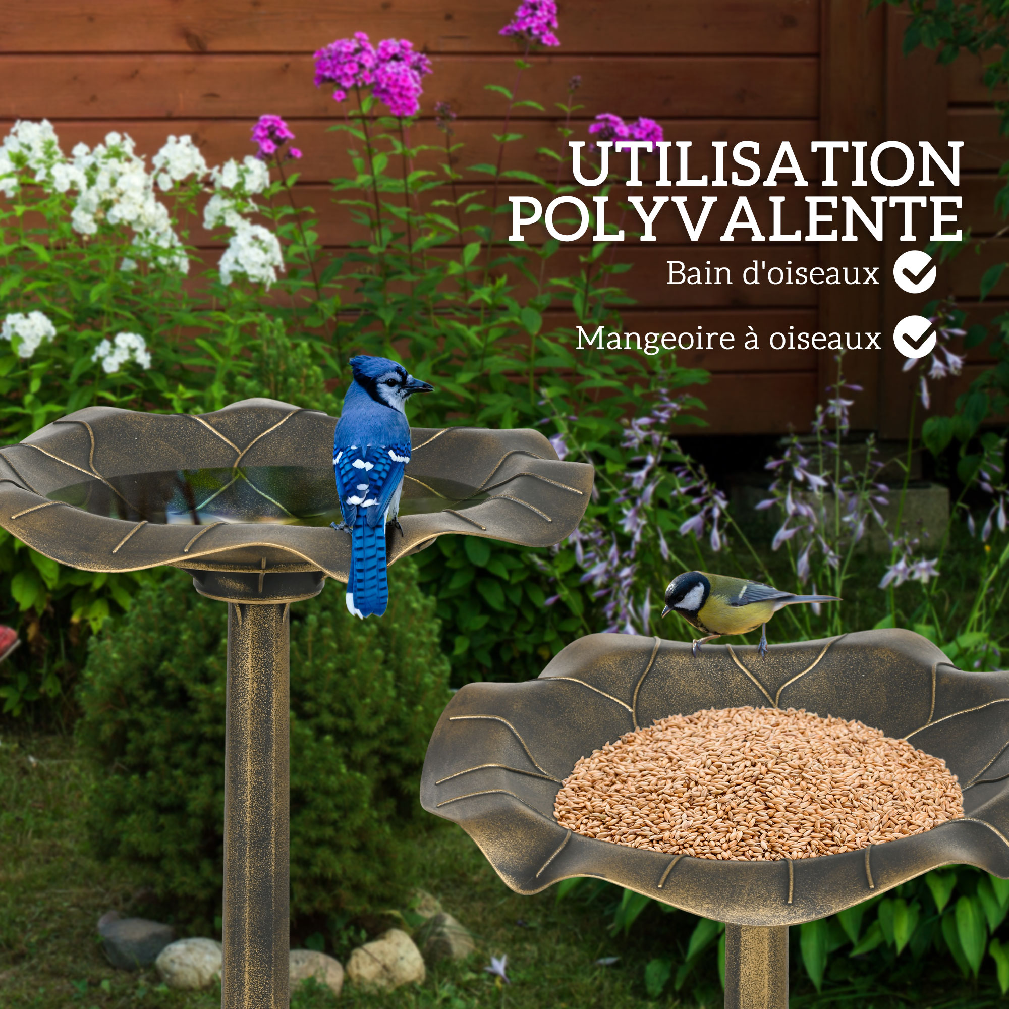 Outsunny Bain d'oiseaux Abreuvoir, mangeoire pour Oiseaux bassin forme ...