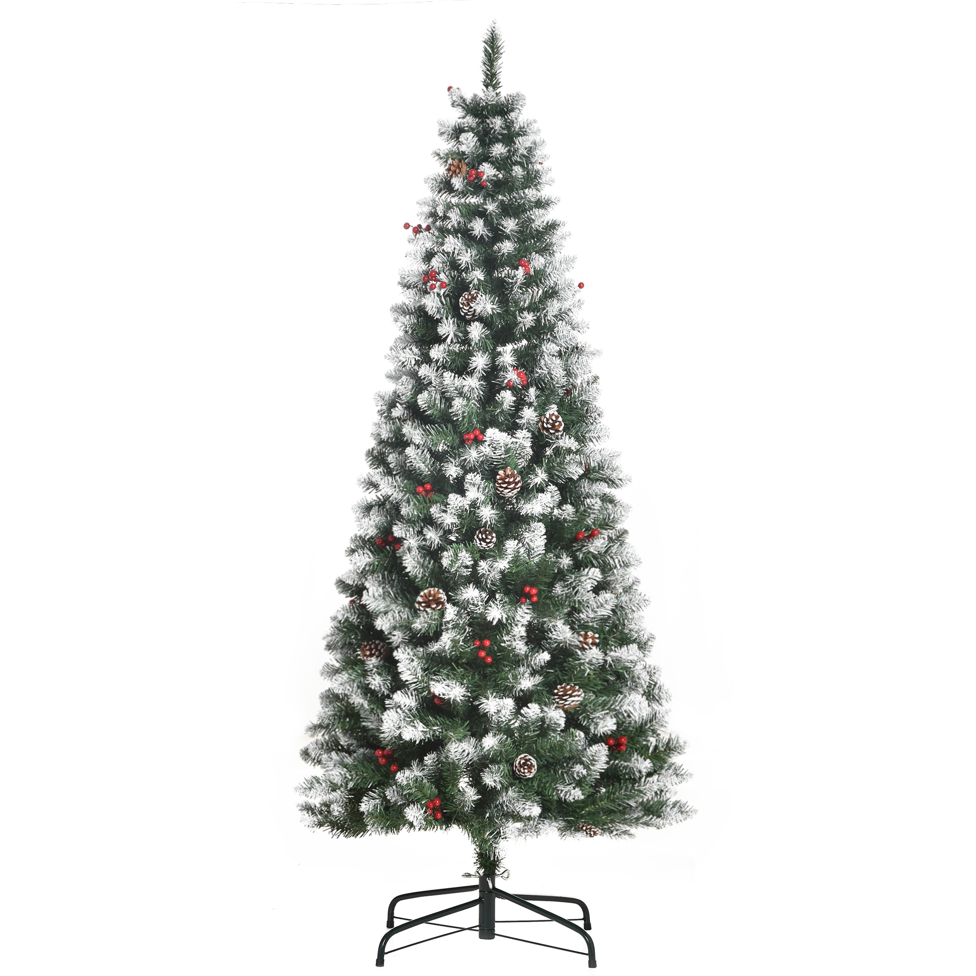 HOMCOM Árbol de Navidad Artificial de 180cm 618 Ramas Bayas y Piñas Puntas Nevadas Decoración Navideña de Interior Verde   Aosom España