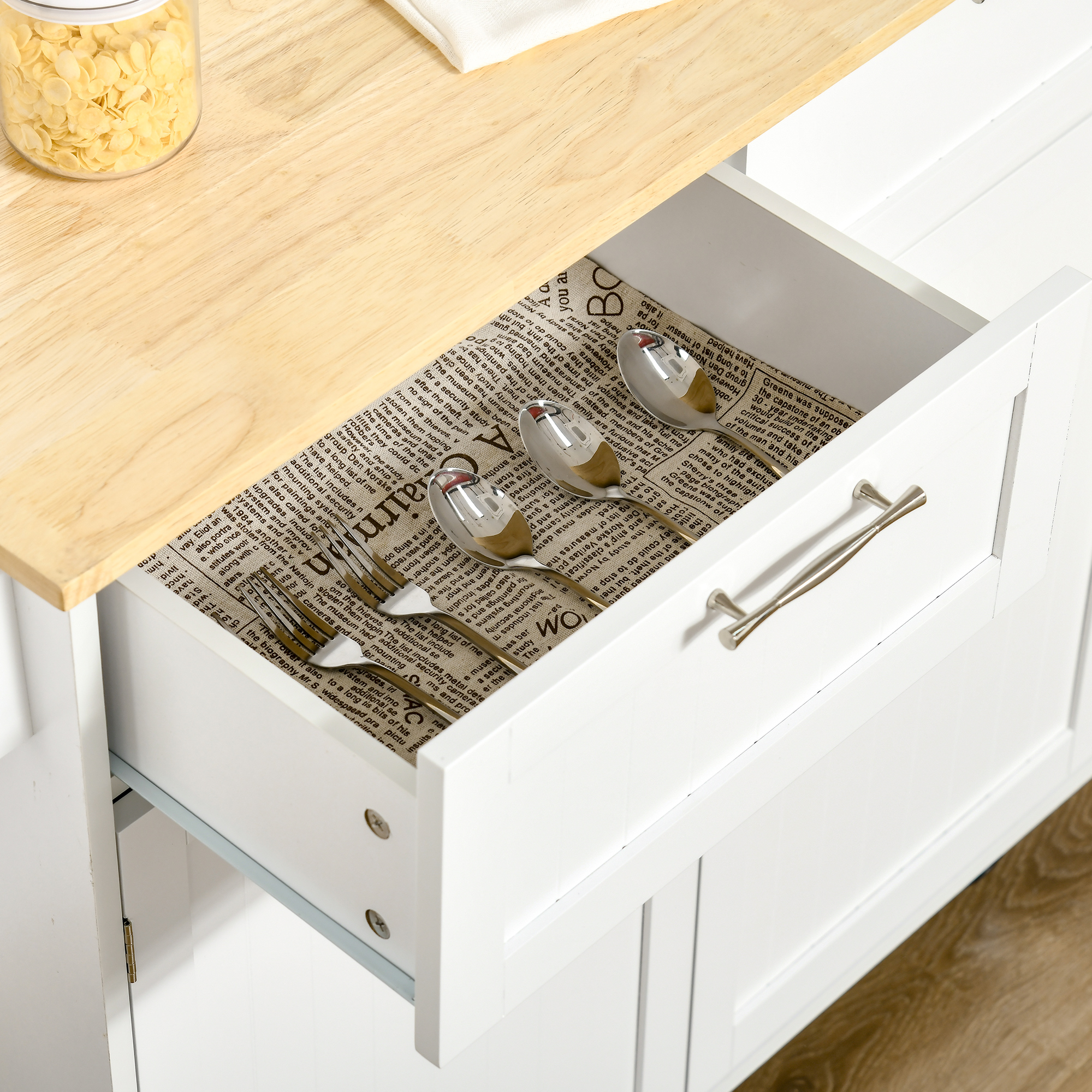 HOMCOM Kitchen Island Utility Cart, with 2 Storage Drawers & Cabinets for Dining Room, White 8