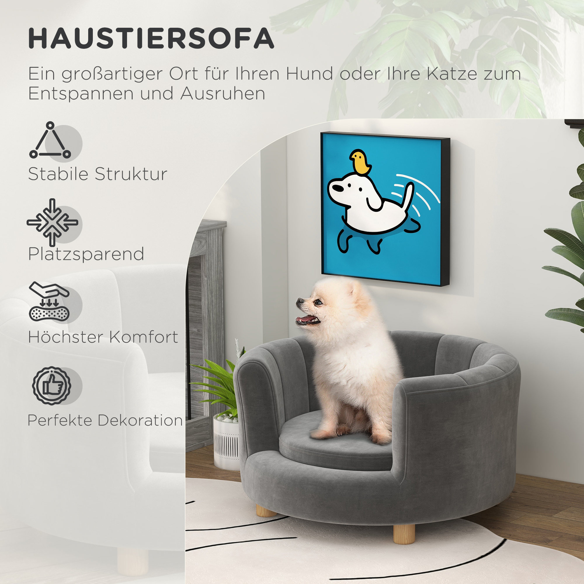Lemmikloomavoodi koertele ja kassidele, puidust jalad, kõrgendatud, flanellkattega, eemaldatava padjaga, hall