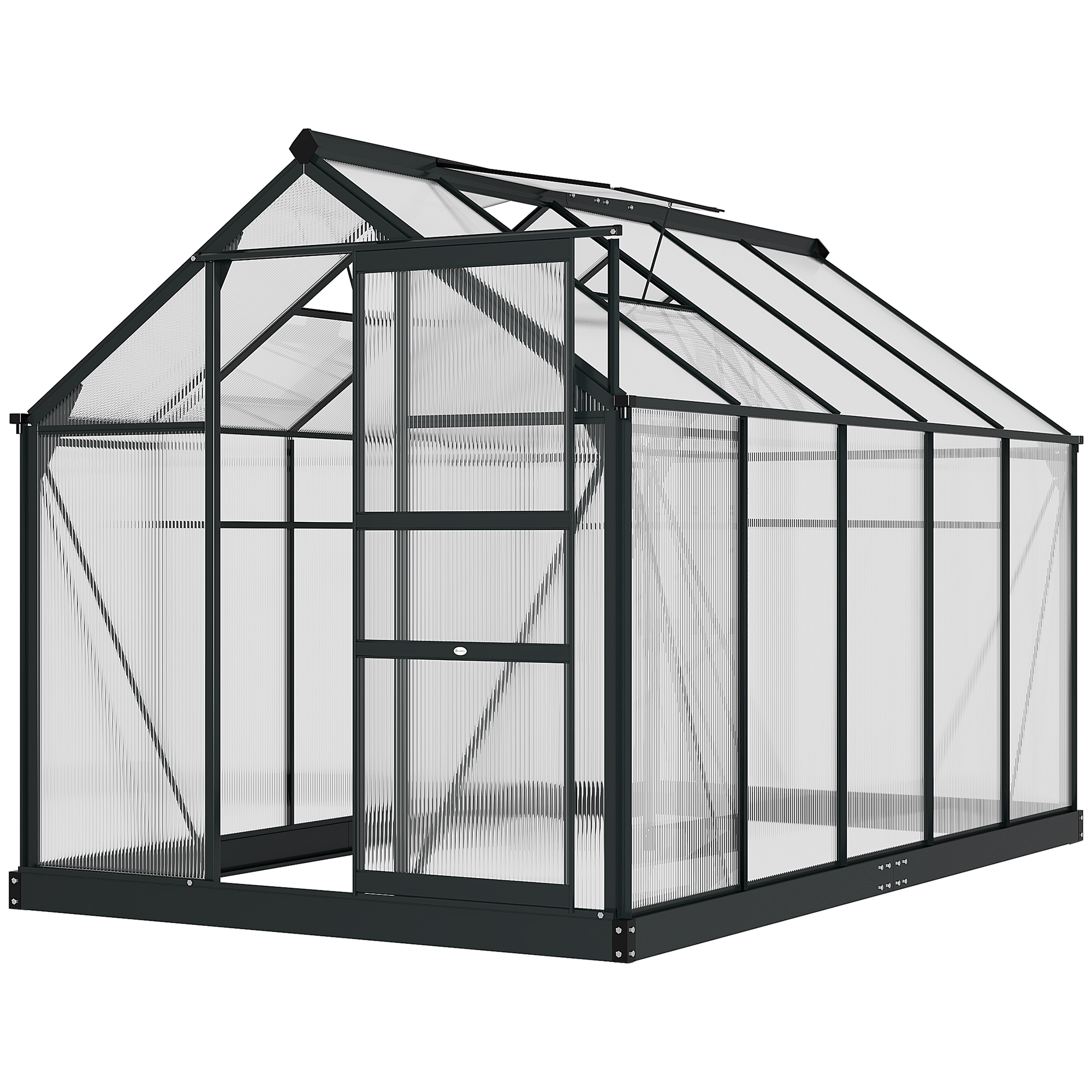 Outsunny 6 x 10ft Polycarbonate Greenhouse, Large Walk-In Green House with Slide Door and Window, Garden Plants Grow House with Aluminium Frame and Foundation, Grey 9