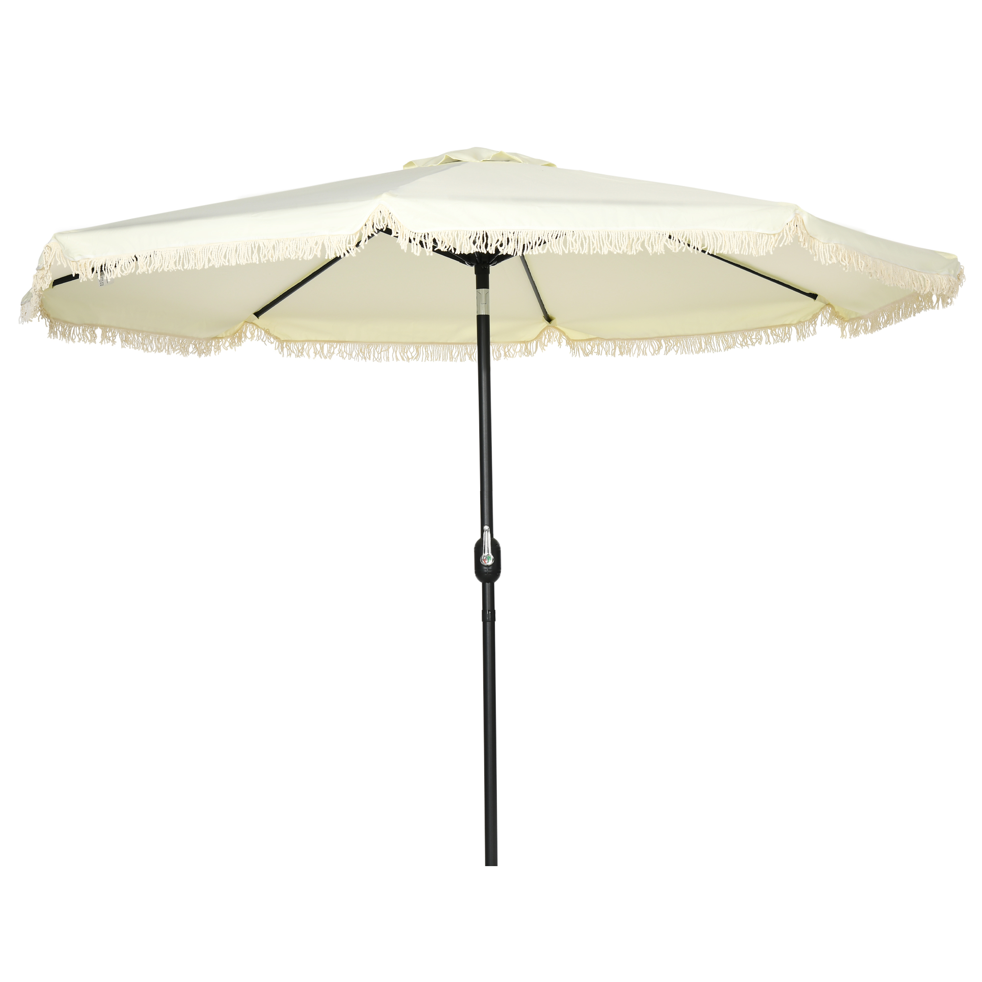 Outsunny Parasol inclinable rond Ø 268 cm avec franges tissu polyester haute densité 180 g/m² protection solaire crème
