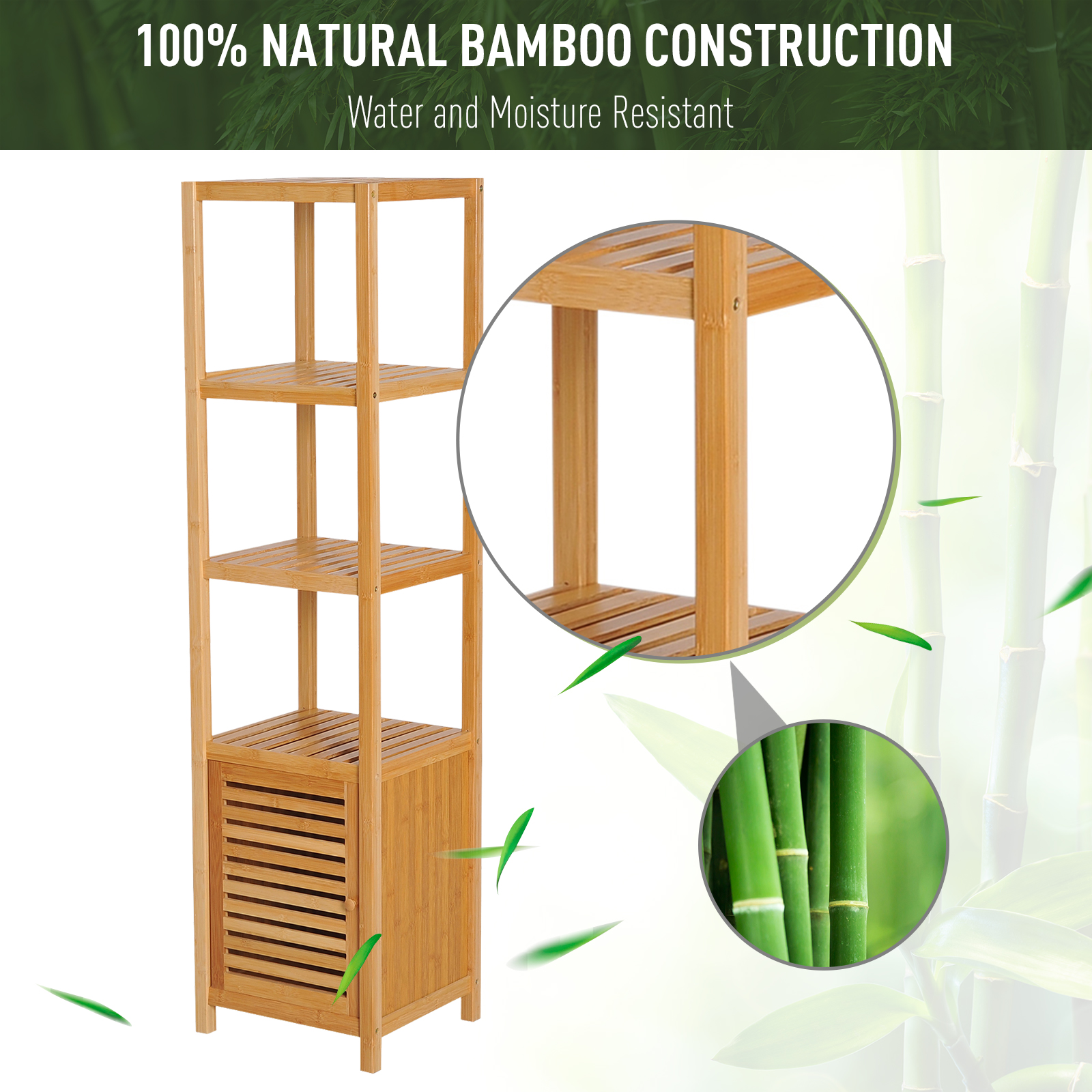 HOMCOM 140cm Tall Bathroom Cabinet, Freestanding Storage Unit w/ 3 Shelves, Utility Organiser Cupboard for Home Kitchen 5