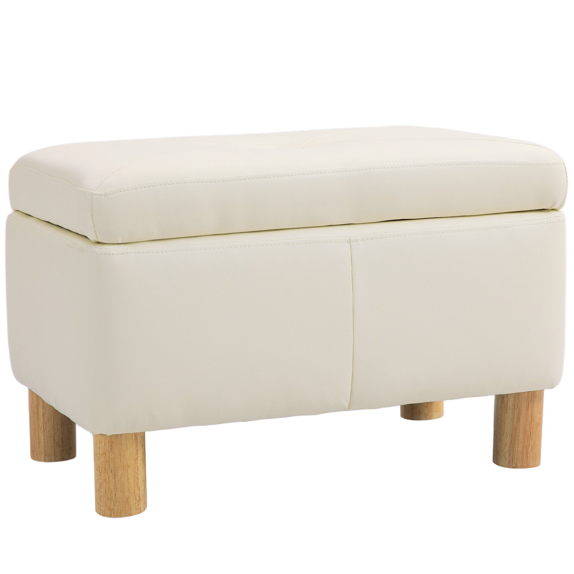 HOMCOM Baúl de Almacenaje para Dormitorio 33L Tapizado en PU Banco de Almacenaje con Patas de Madera 60x38x40 cm Crema