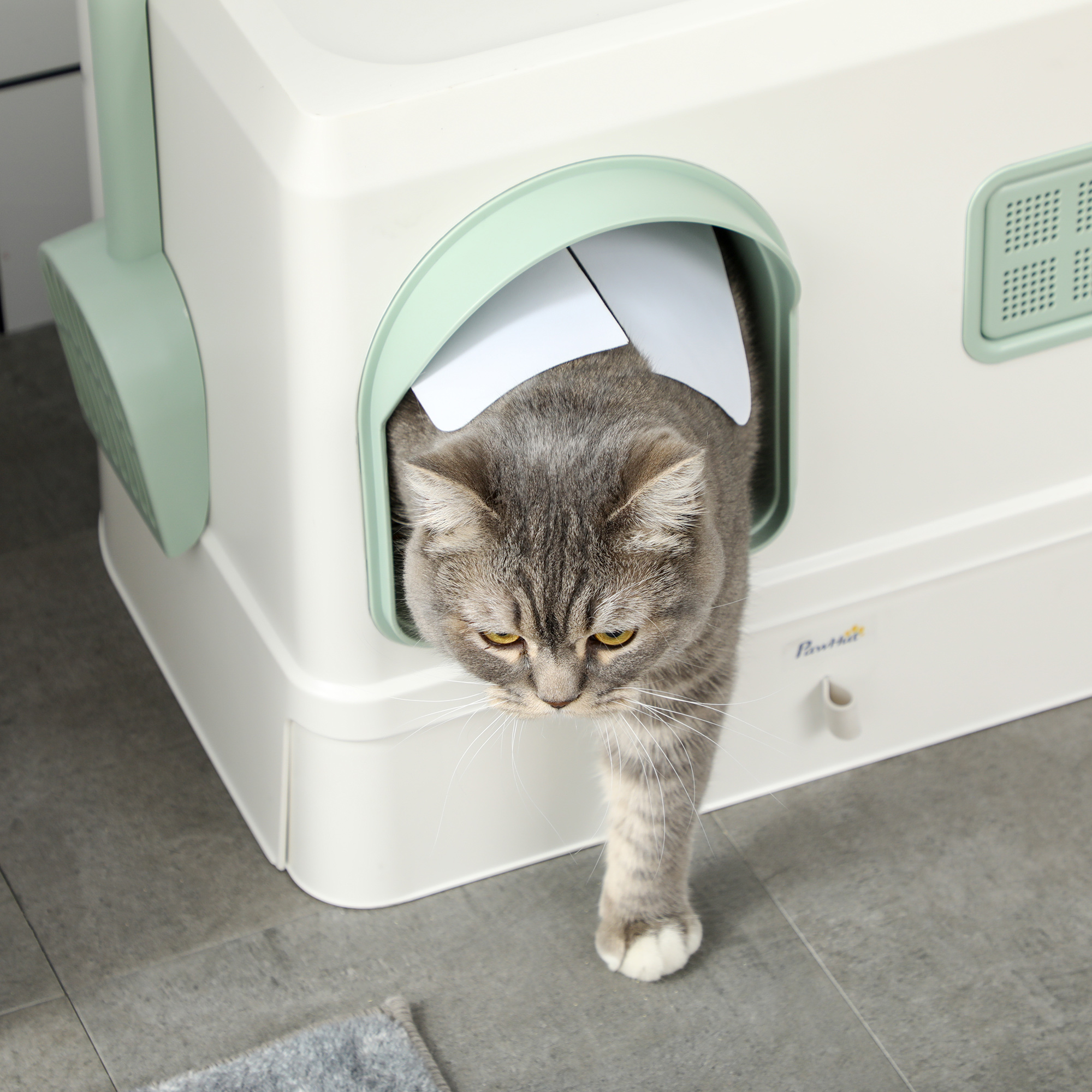 PawHut Cat Litter Box, Hooded Cat Litter Tray, with Drawer Pan, Scoop, Deodorants 9