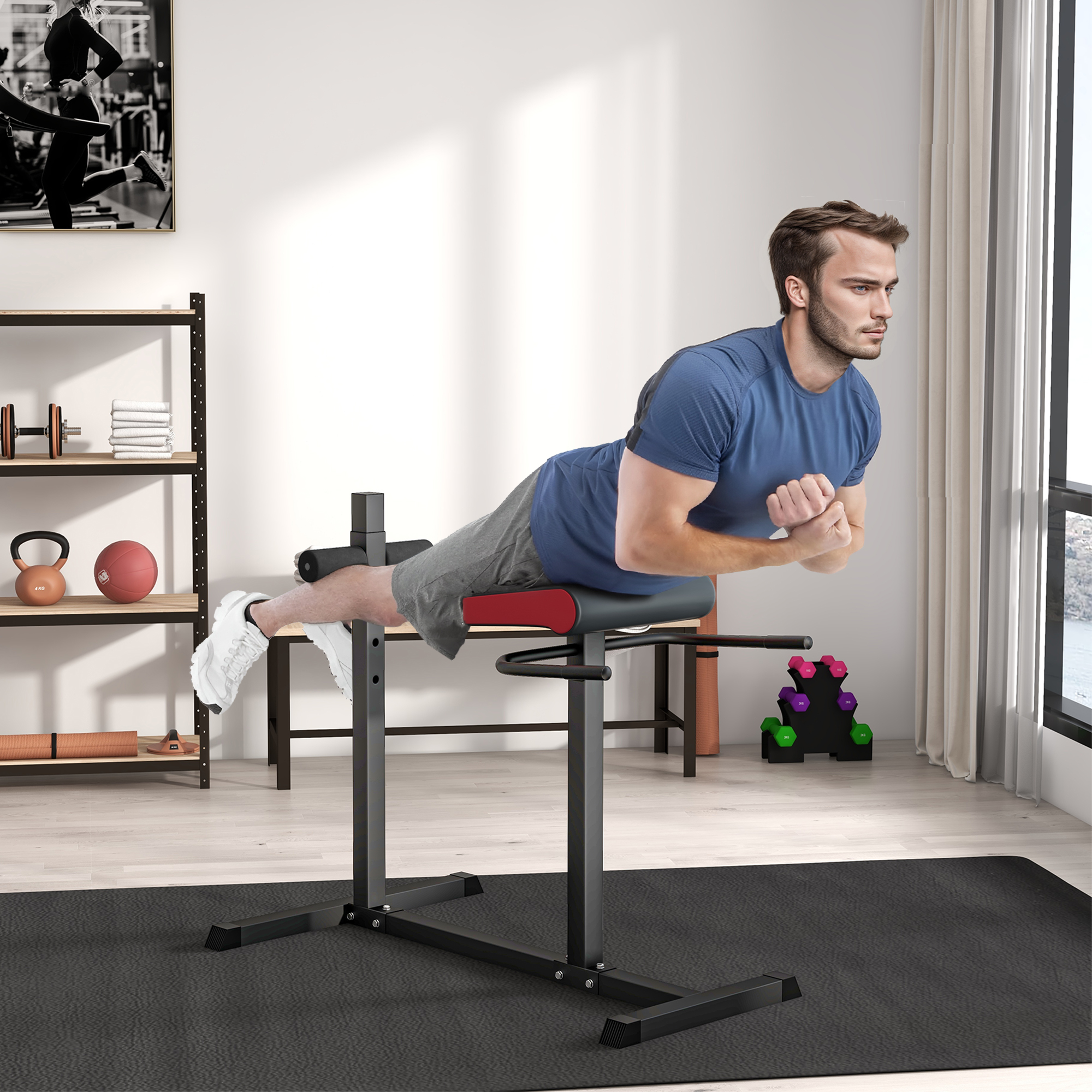 SPORTNOW Back Extension Roman Chair, Hyperextension Bench with Adjustable Leg Roller for Back, Abdominal and Gluteal Training 2