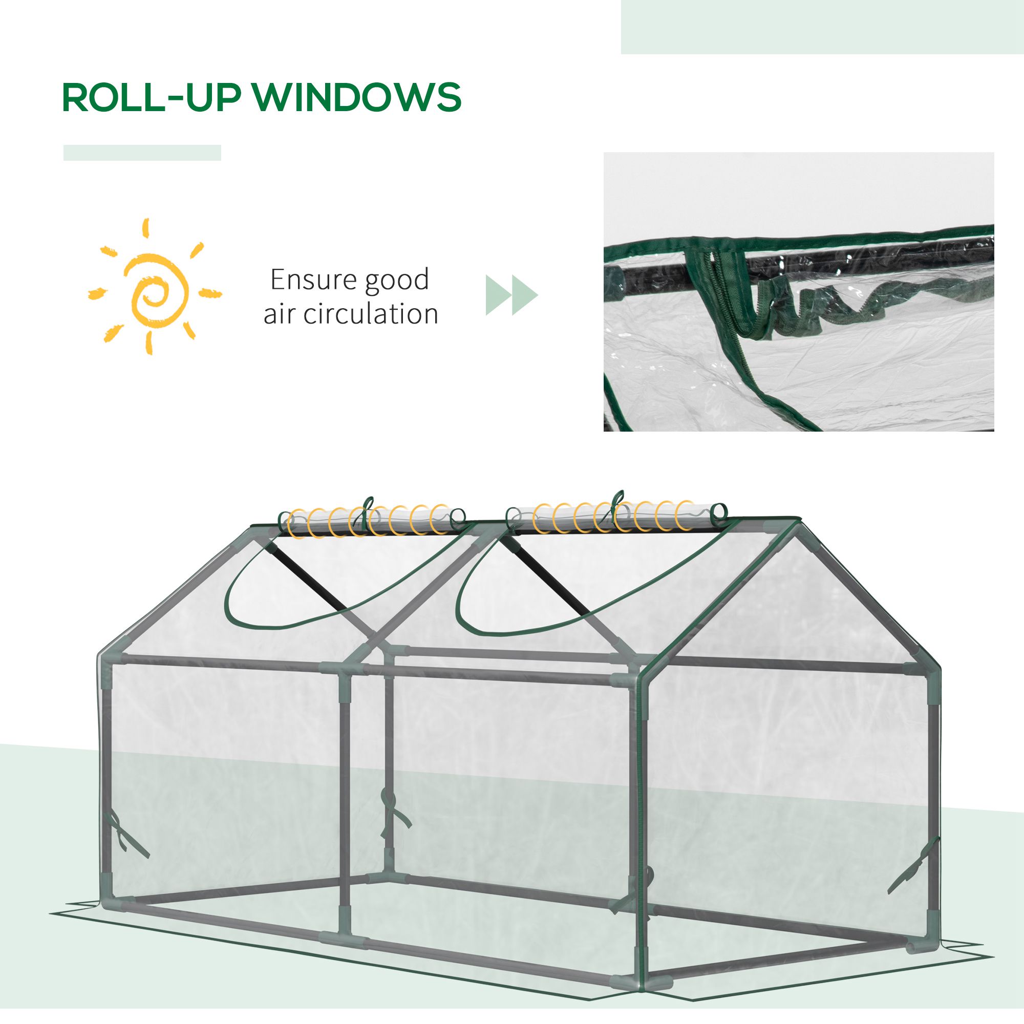 Outsunny Mini Greenhouse Portable Flower Planter Vegetable Grow House for Garden Backyard with Zipped Windows, 120 x 60 x 60 cm, Clear 6