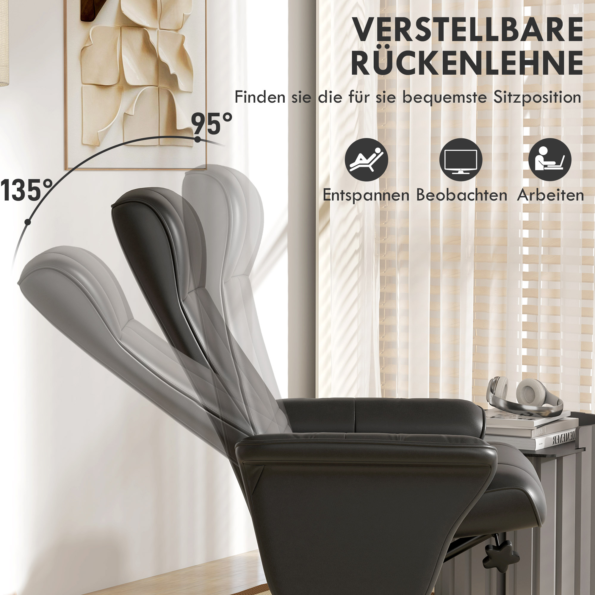 Polsterdatud tugitool, aktsenttool jalapingiga, pöörlev, ergonoomiline, mikrokiudkanga imitatsioon, kuni 150 kg, must