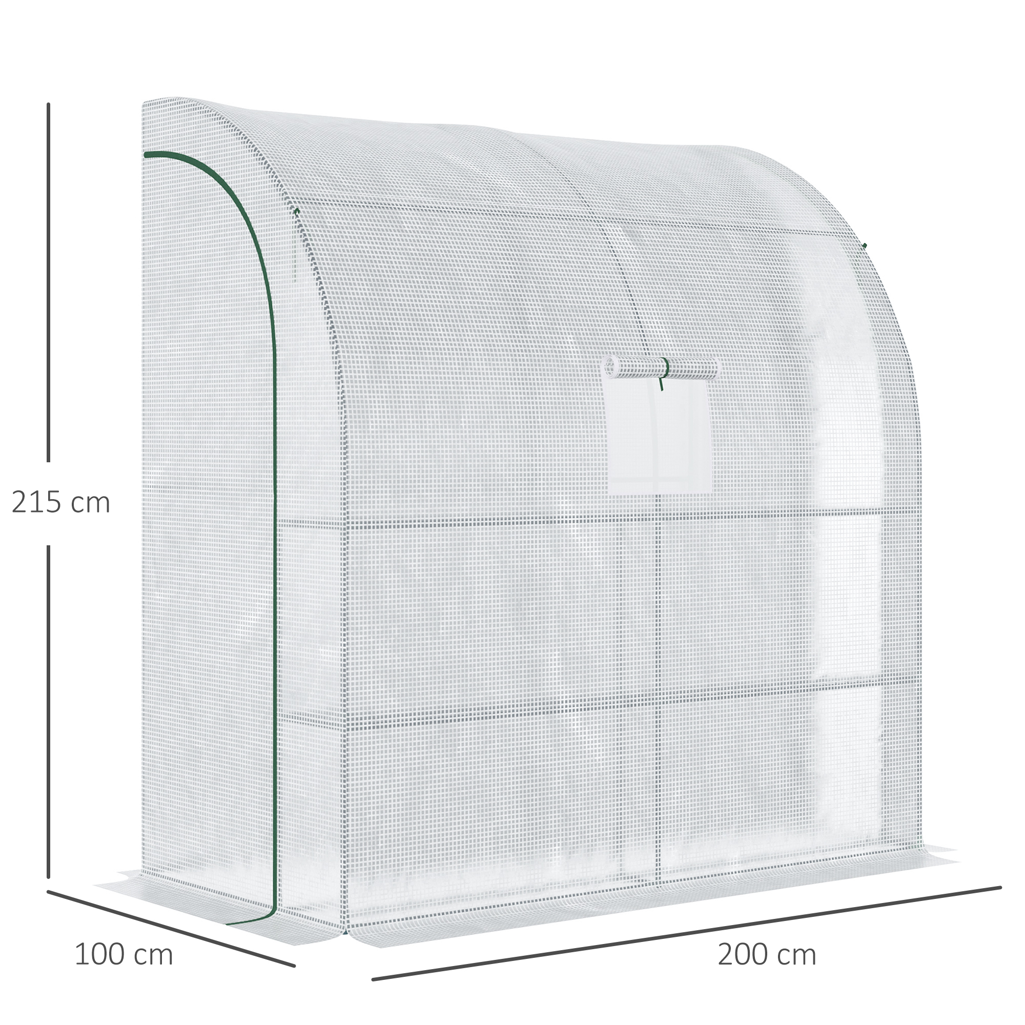 Fooliumkasvuhoone, tomatikasvuhoone võrgust akendega, kasvuhoone rullustega, paljunduskasvandus UV-kaitsega, valge, 200 x 100 x 215 cm