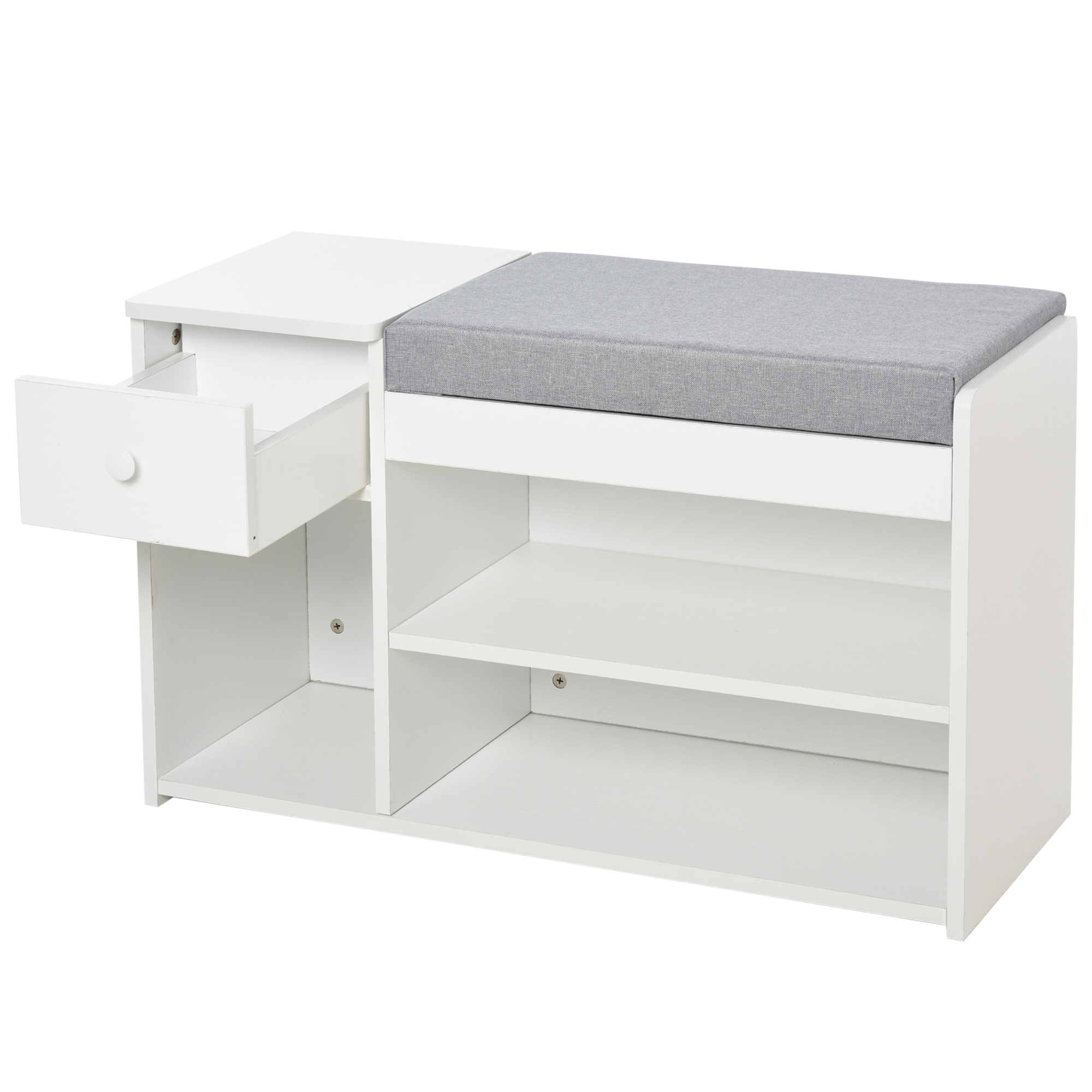 HOMCOM Multi-Storage Shoe Bench w/ Drawer 3 Compartments Cushioned Home Organisation Furniture Tidy Boots Hallway Entryway White 8