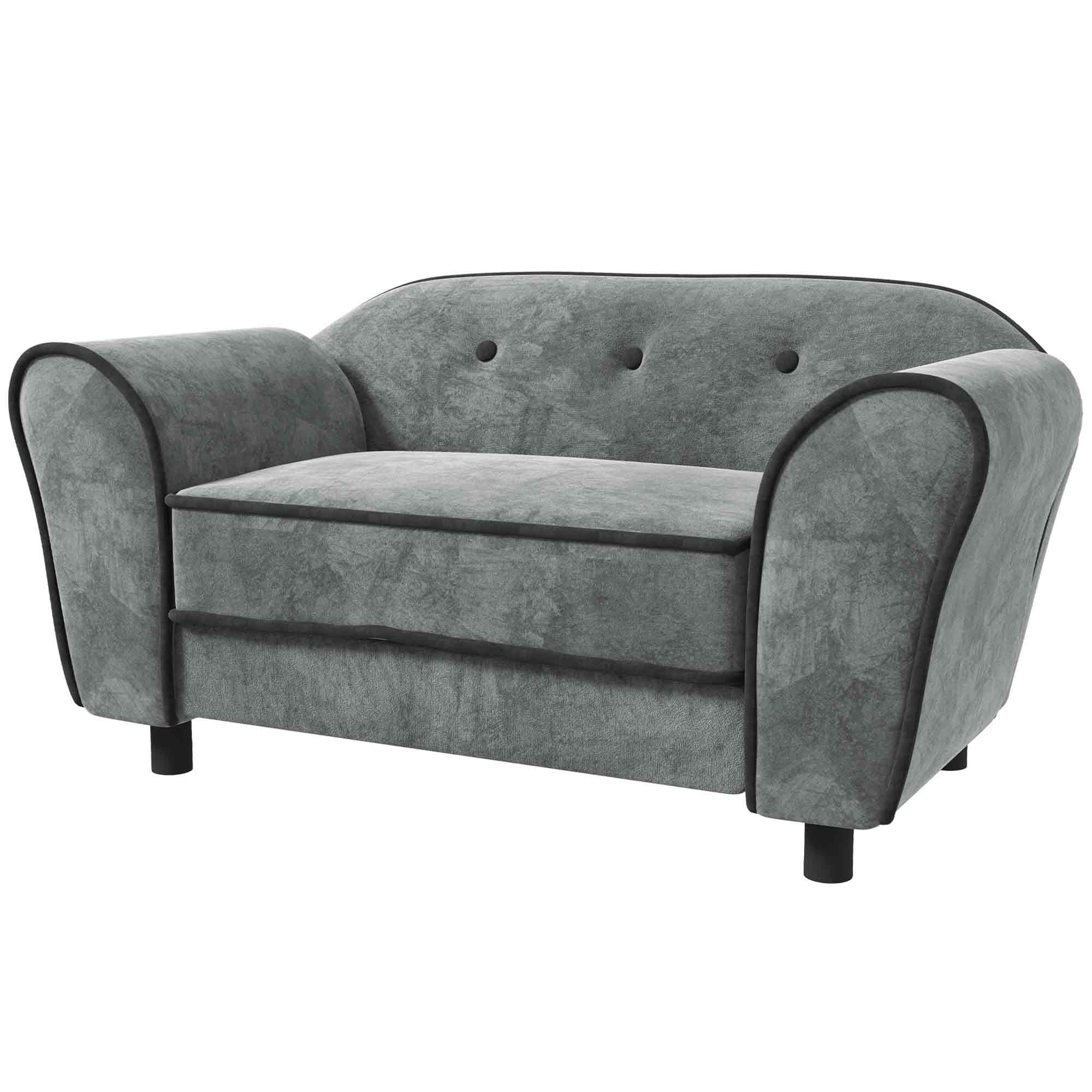 Meilleurs prix pour PawHut Canapé pour chien dossier capitonné au toucher velours néerlandais housse de coussin lavable 74 x 41 x 32,5 cm gris