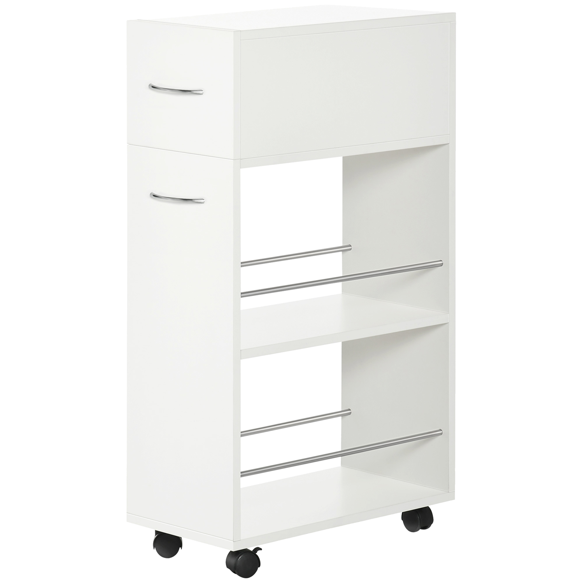 HOMCOM Chariot de cuisine avec 1 tiroir et 2 étagères ouvertes sur roulettes pour 25 x 50 x 85 cm Blanc