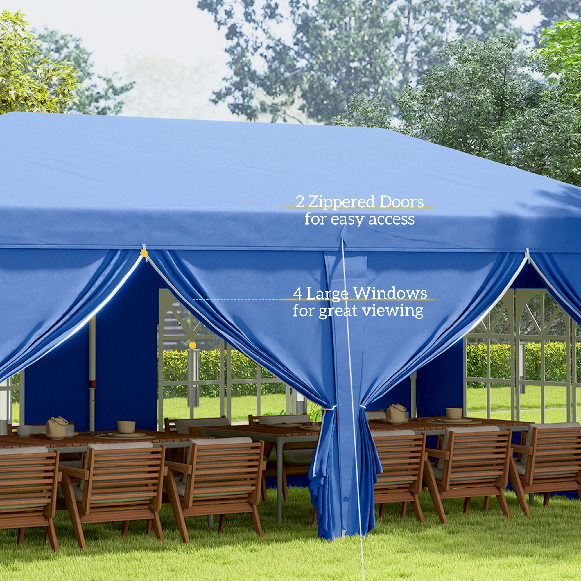 Outsunny 3 x 6 m Garden Pop Up Gazebo, Wedding Party Tent Marquee, Water Resistant Awning Canopy with Sidewalls, Windows, Carry Bag, Blue 7