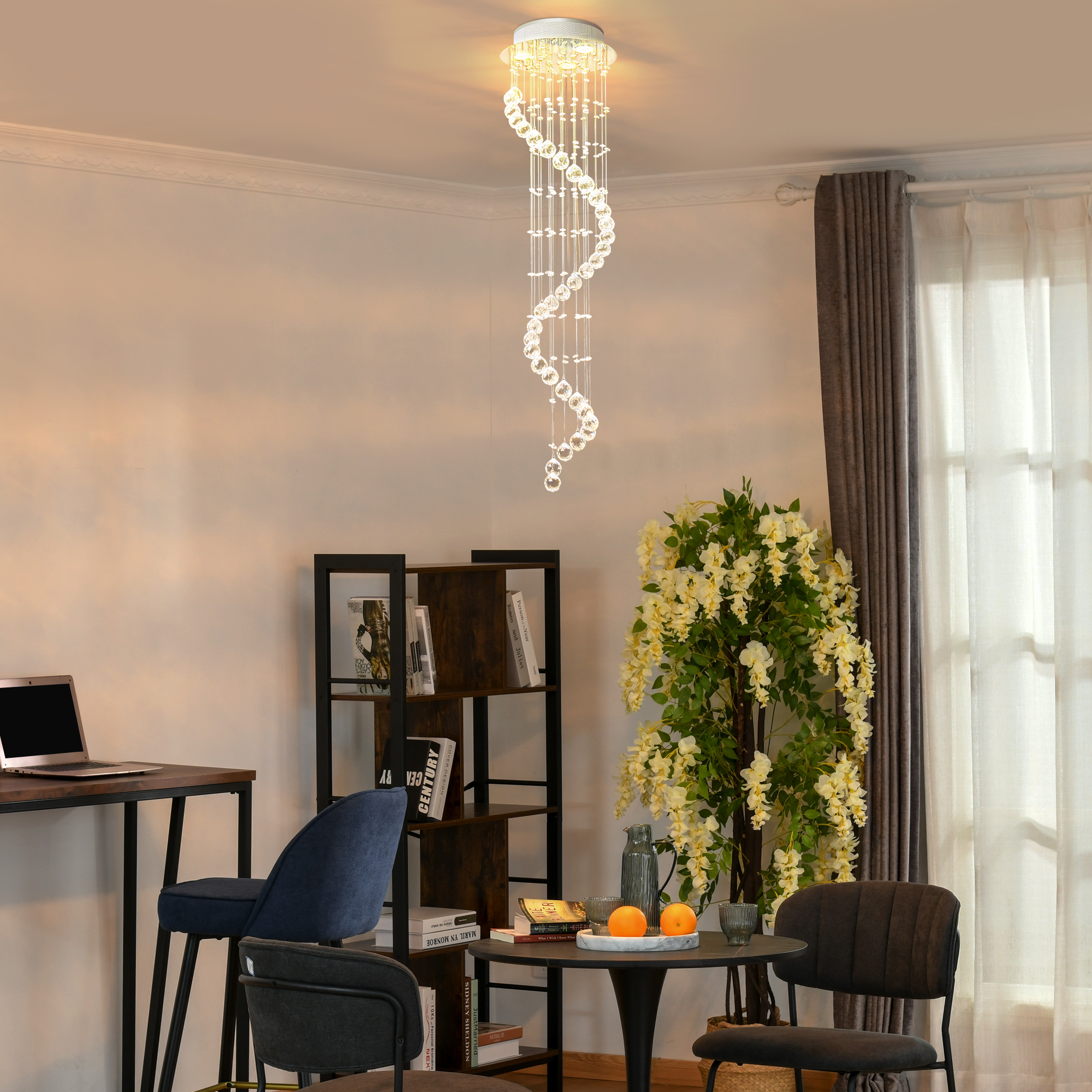 HOMCOM Modern Crystal Chandelier Ceiling Light Pendant Lamp Chrome Finish Glass Droplets New, Ф30 x 120cm 2