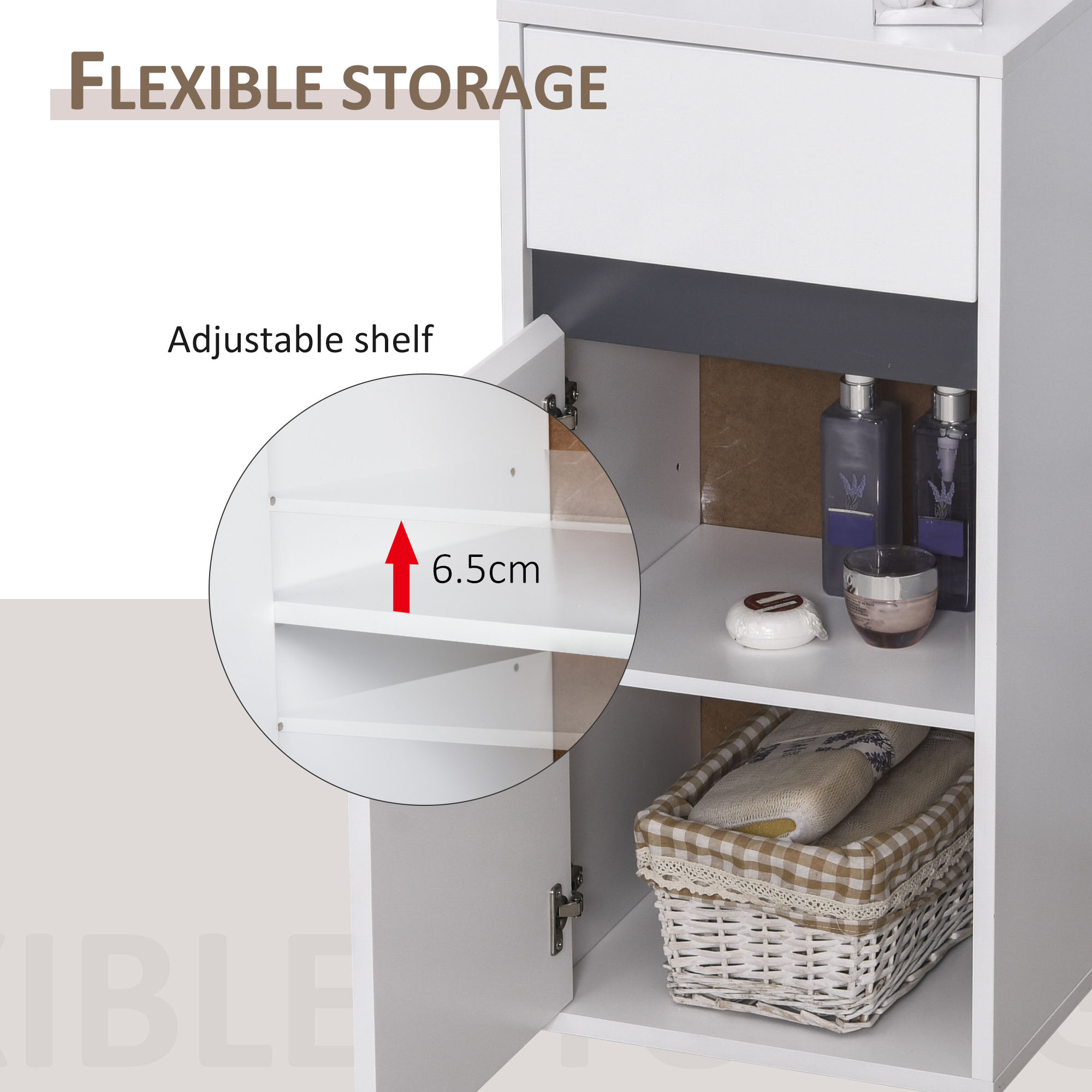 HOMCOM MDF Tri-Compartment Bathroom Storage Cabinet White 6
