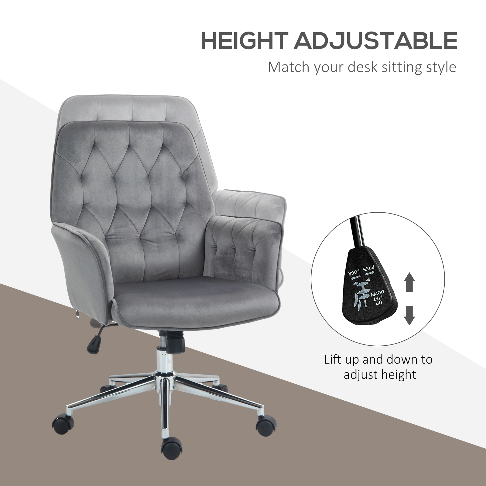 Vinsetto Linen Computer Chair with Armrest, Modern Swivel Chair with Adjustable Height, Dark Grey 4