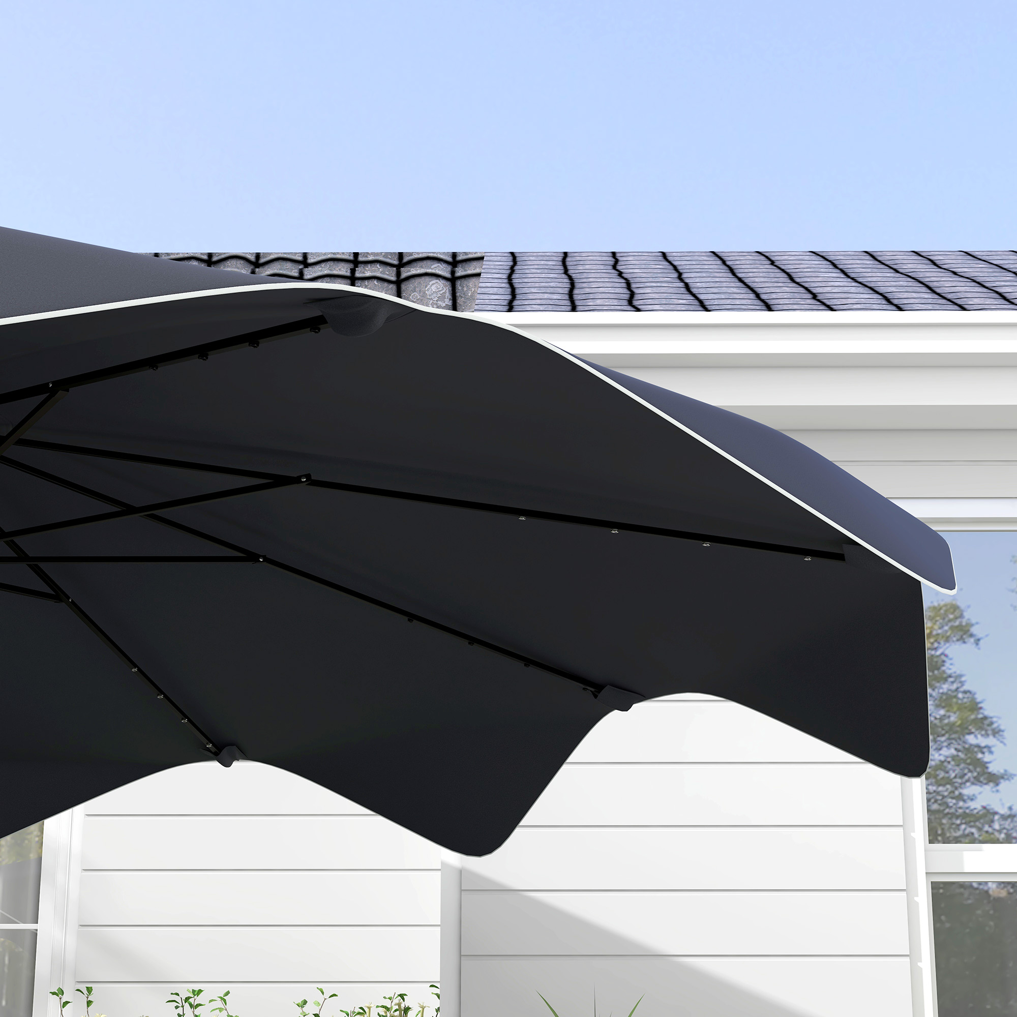 Outsunny Solar Patio Umbrella with LED and Tilt, Outdoor Market Table Umbrella Parasol with Crank, 3 x 3 (m), Dark Grey 9