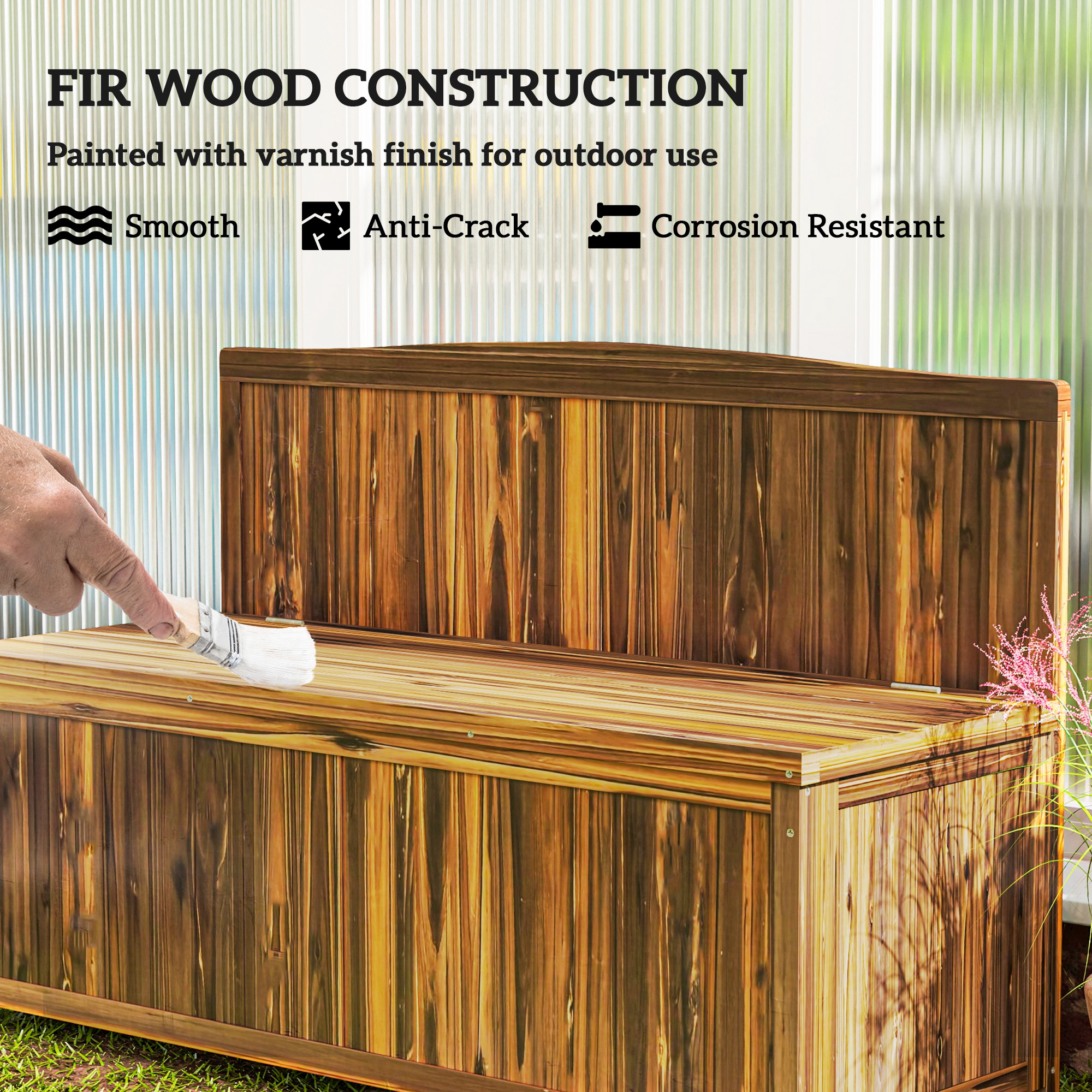Outsunny Wood Storage Bench for Patio Furniture, Outdoor Garden Seating Tools, Brown 6