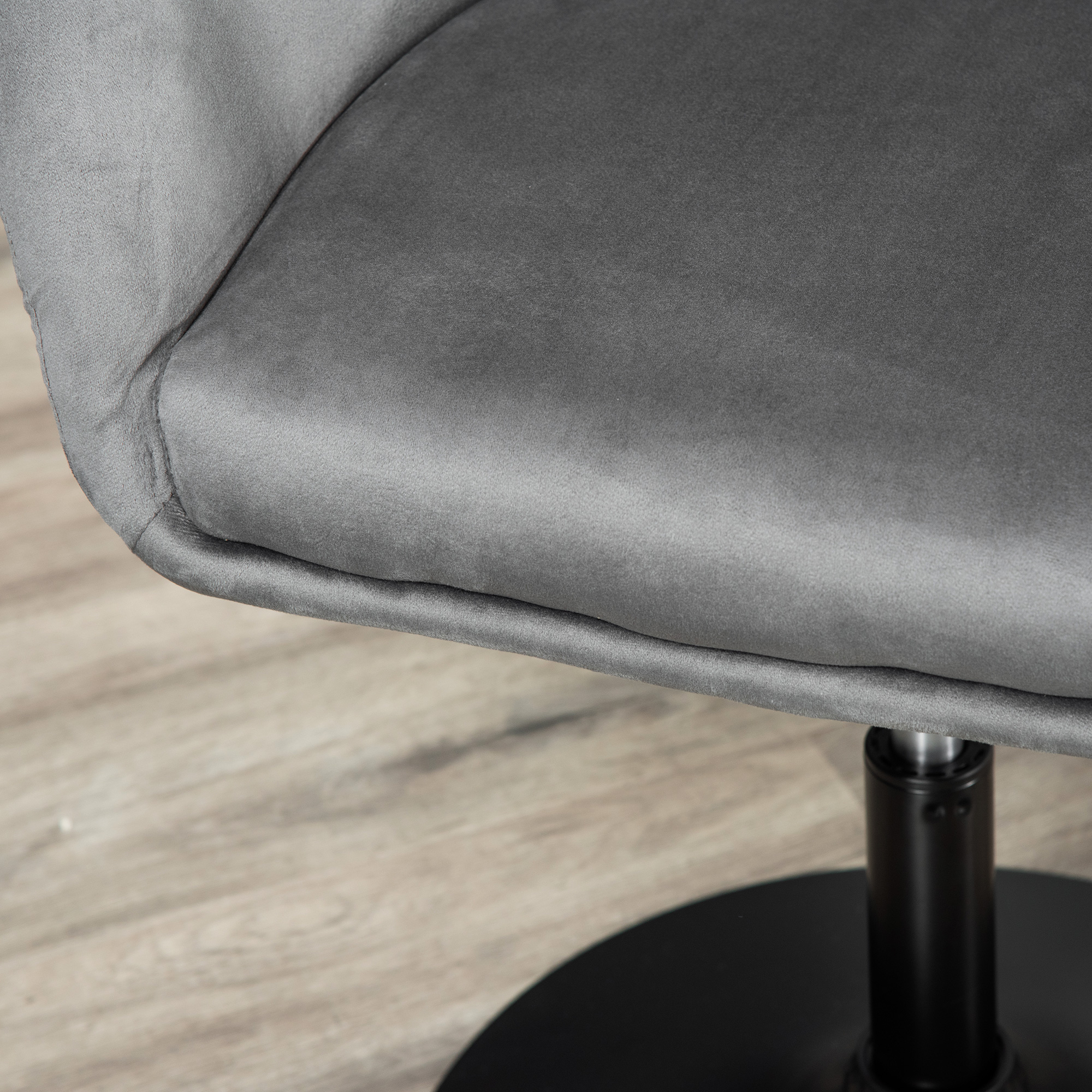 HOMCOM Dressing Table Chair, 360° Swivel Velvet-feel Upholstered Vanity Chair with Tub Seat, Back, Adjustable Height for Bedroom Makeup, Grey 8