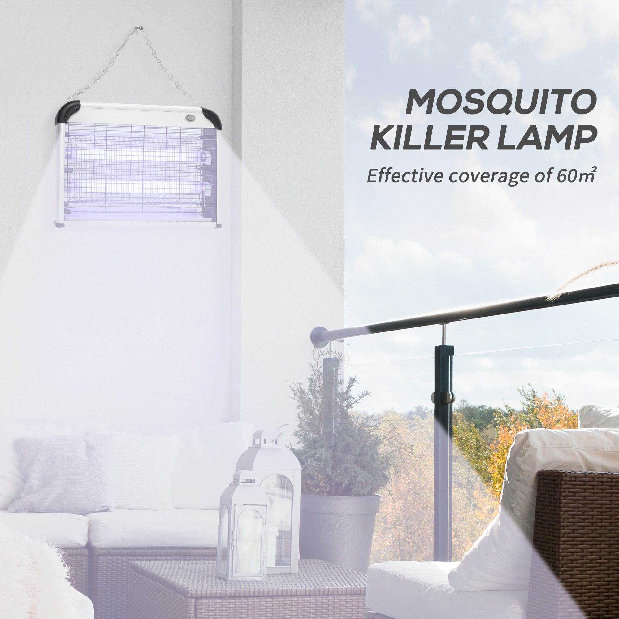 Outsunny Electric Fly Zapper, 20W Electric Fly Killer, Wall Hanging Bug Zapper Indoor & Outdoor Attracting Insect Mosquito Killer, Silver Tone 4