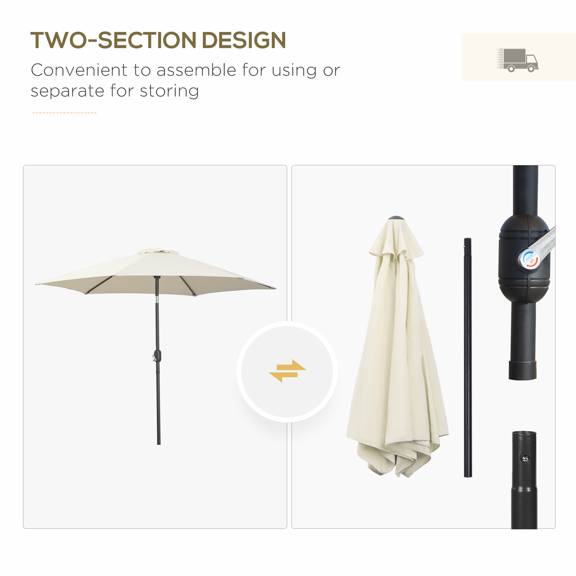 Outsunny2.6M Garden Parasol Umbrella with Tilt and Crank, Outdoor Sun Parasol Sunshade Shelter with Aluminium Frame, Cream White 6