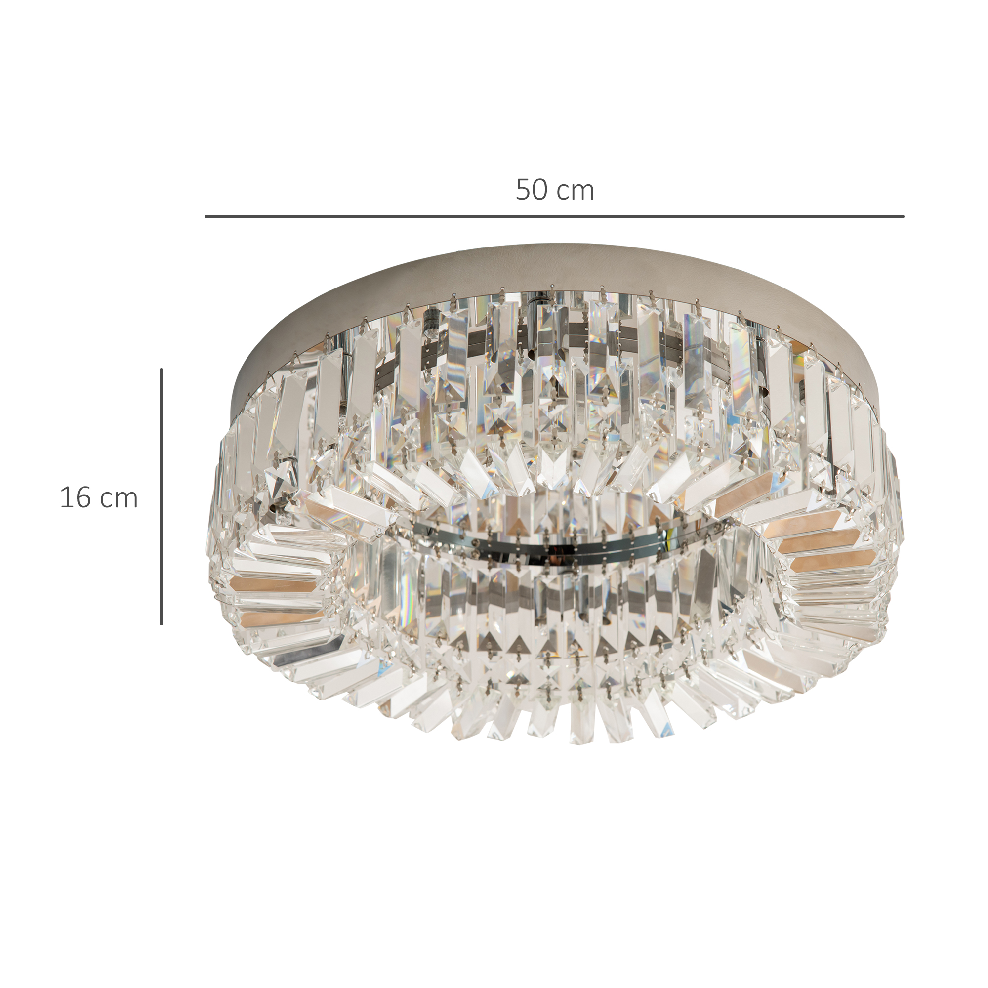HOMCOM Crystal Ceiling Light Modern Chandeliers Stainless Steel Pendant Lights with Crystal Decorations for Living Room Bedroom Dining Room Hall Silver 3