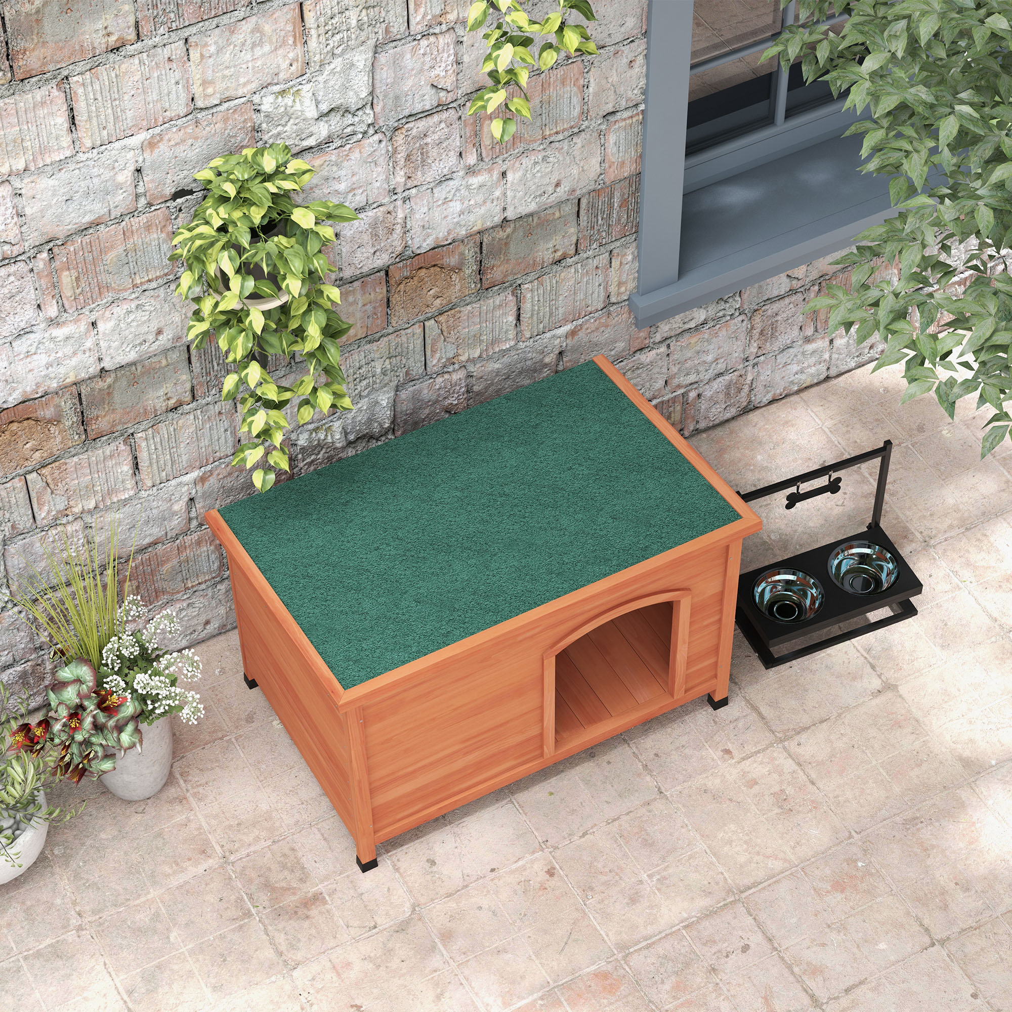 PawHut Wooden Dog Kennel, Outdoor Pet House, with Removable Floor, Openable Roof, Water-Resistant Paint Natural Wood Tone 9