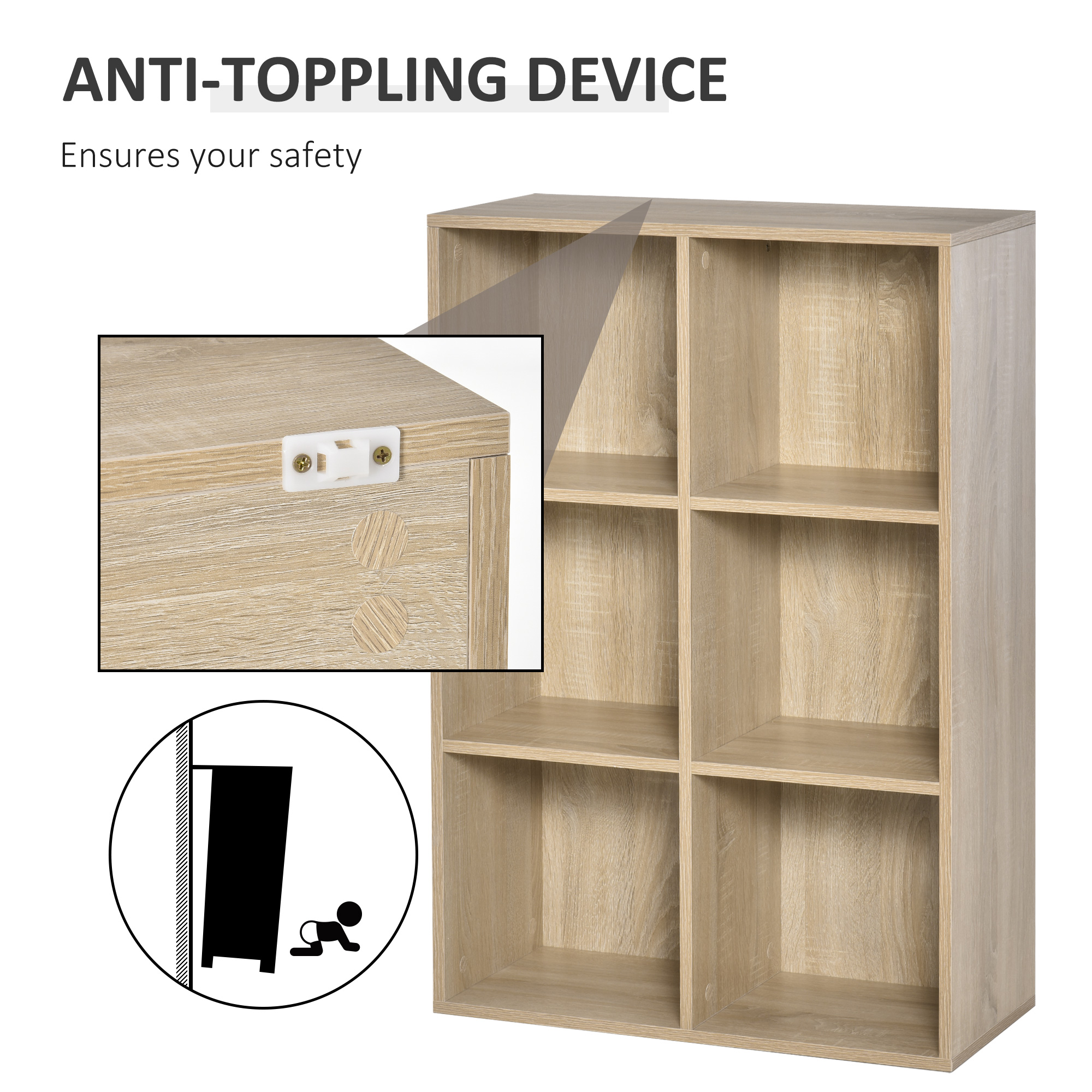 HOMCOM Six-Cube Bookcase Oak Wood Effect 6