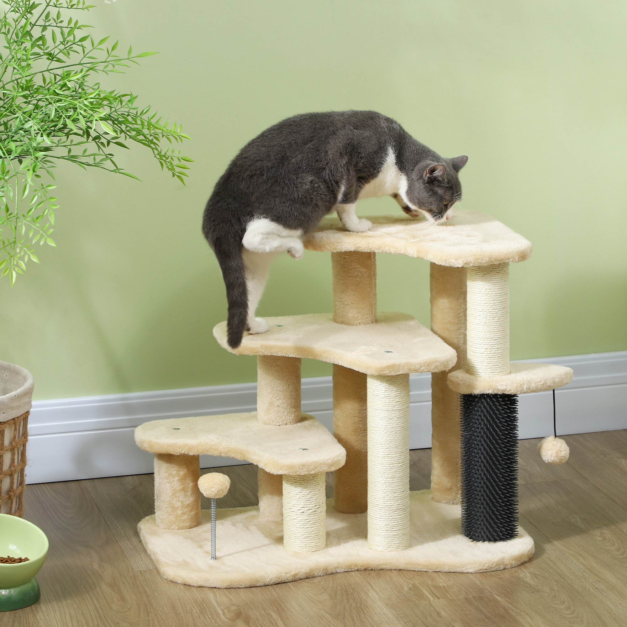PawHut 225-255cm Floor to Ceiling Cat Tree, Large Cat Tower w/ Cat Scratching Posts, Ramp, Cat House