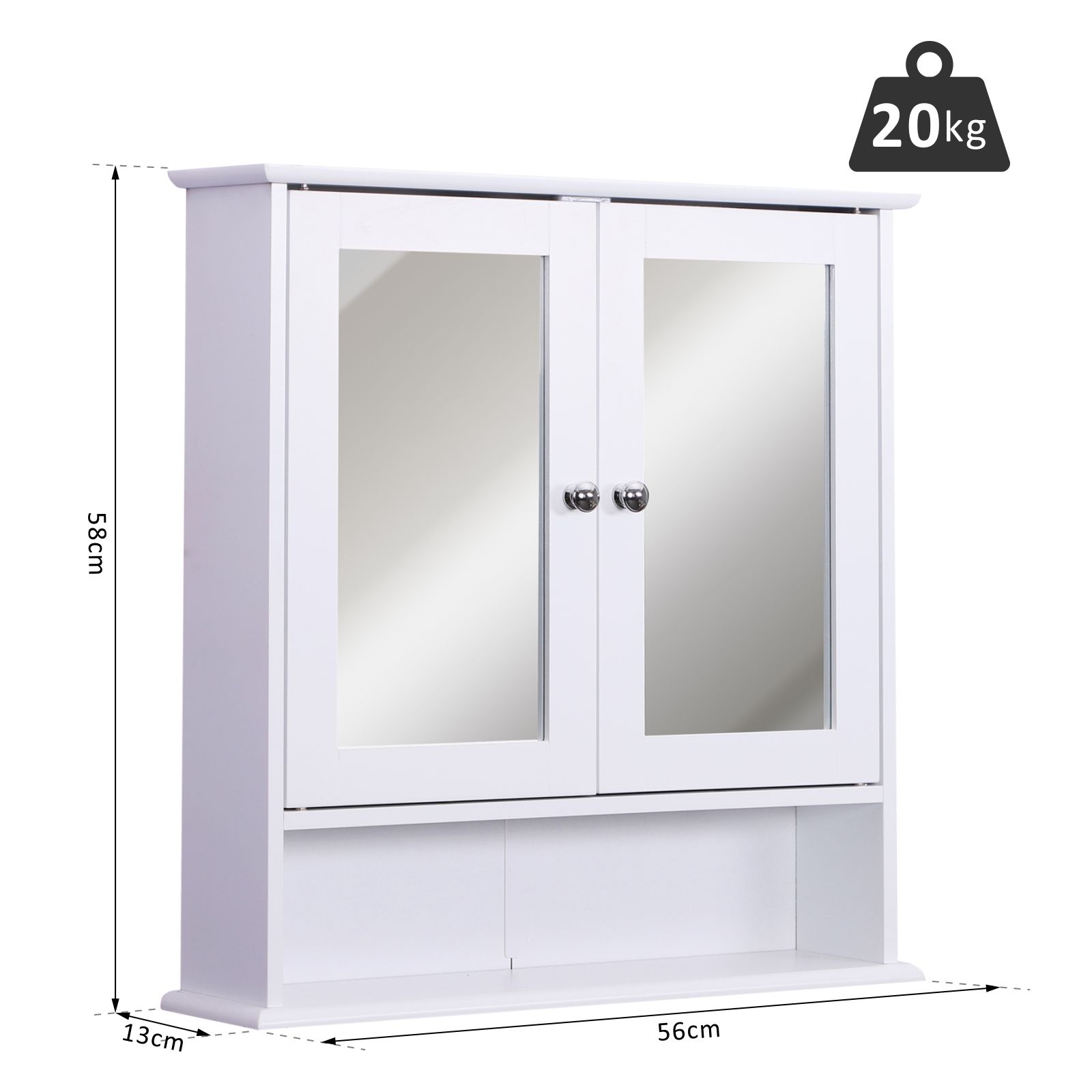 kleankin Wall-mounted Bathroom Cabinet Mirror Door Organiser Storage Shelves Living Room White 3