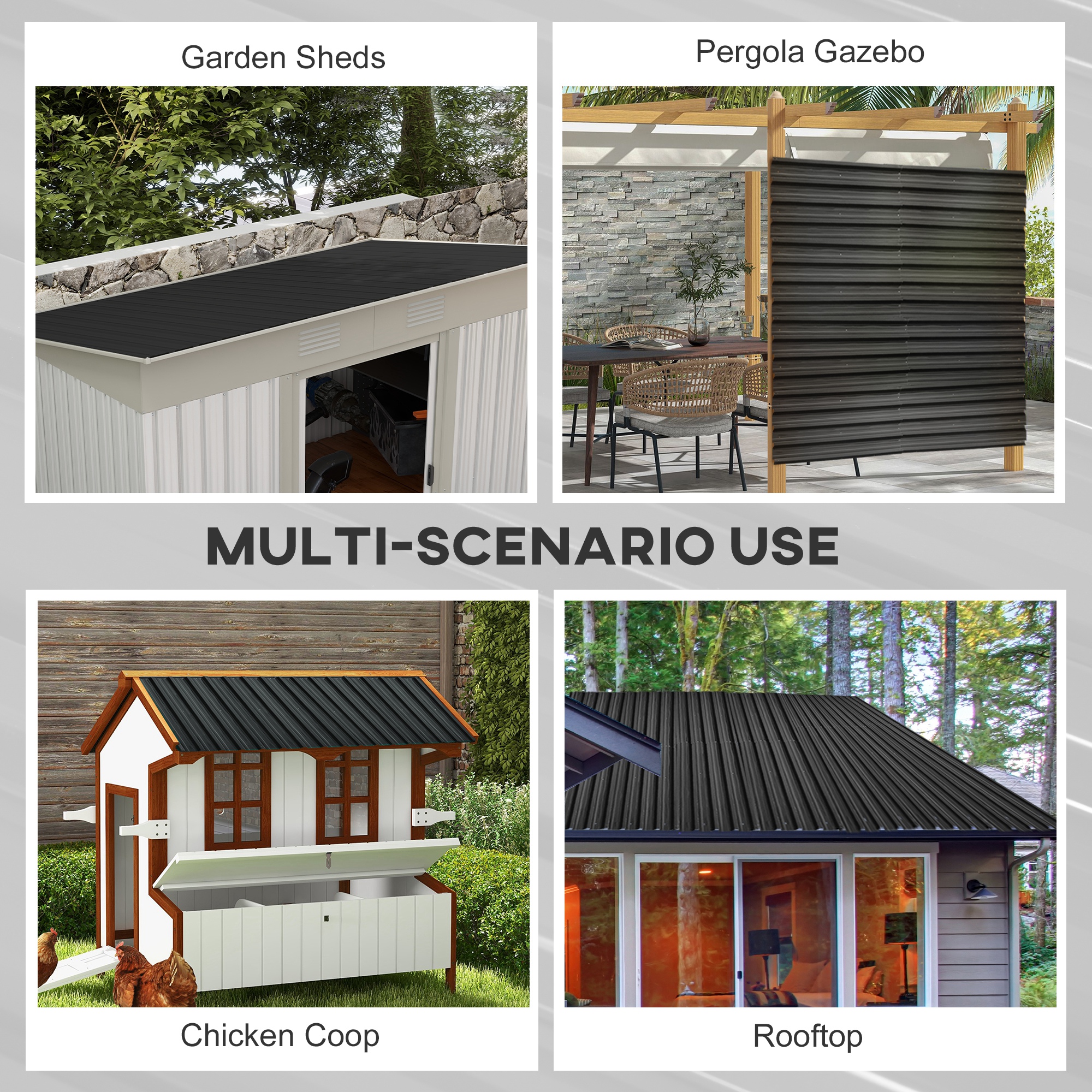 Outsunny Set of 12 Corrugated Steel Roof Sheet Panels Dark Grey 4