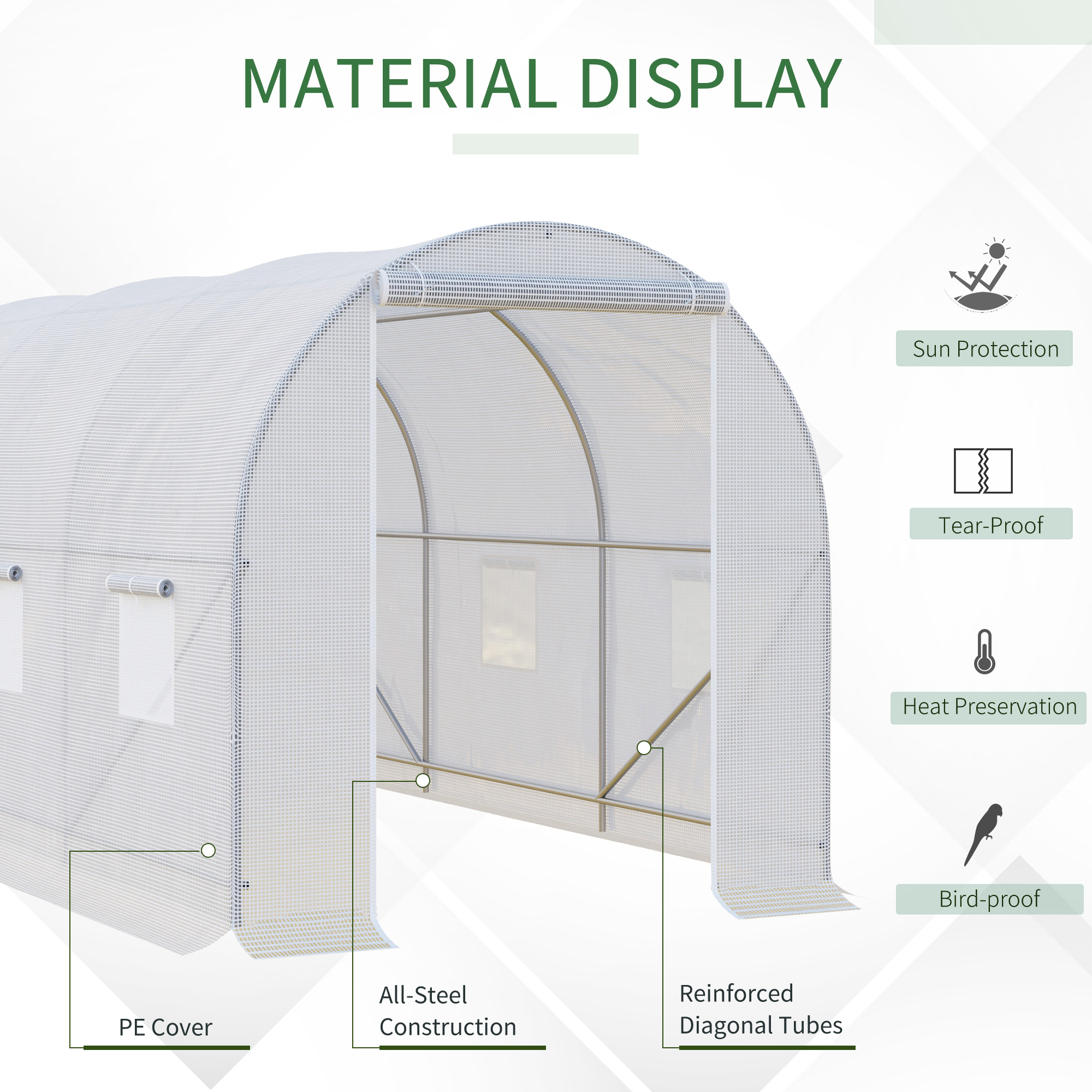 Outsunny 3.5 x 2 x 2 m Polytunnel Greenhouse, Walk-in Green House for Garden with Mesh Windows, Galvanised Steel Frame, White 5