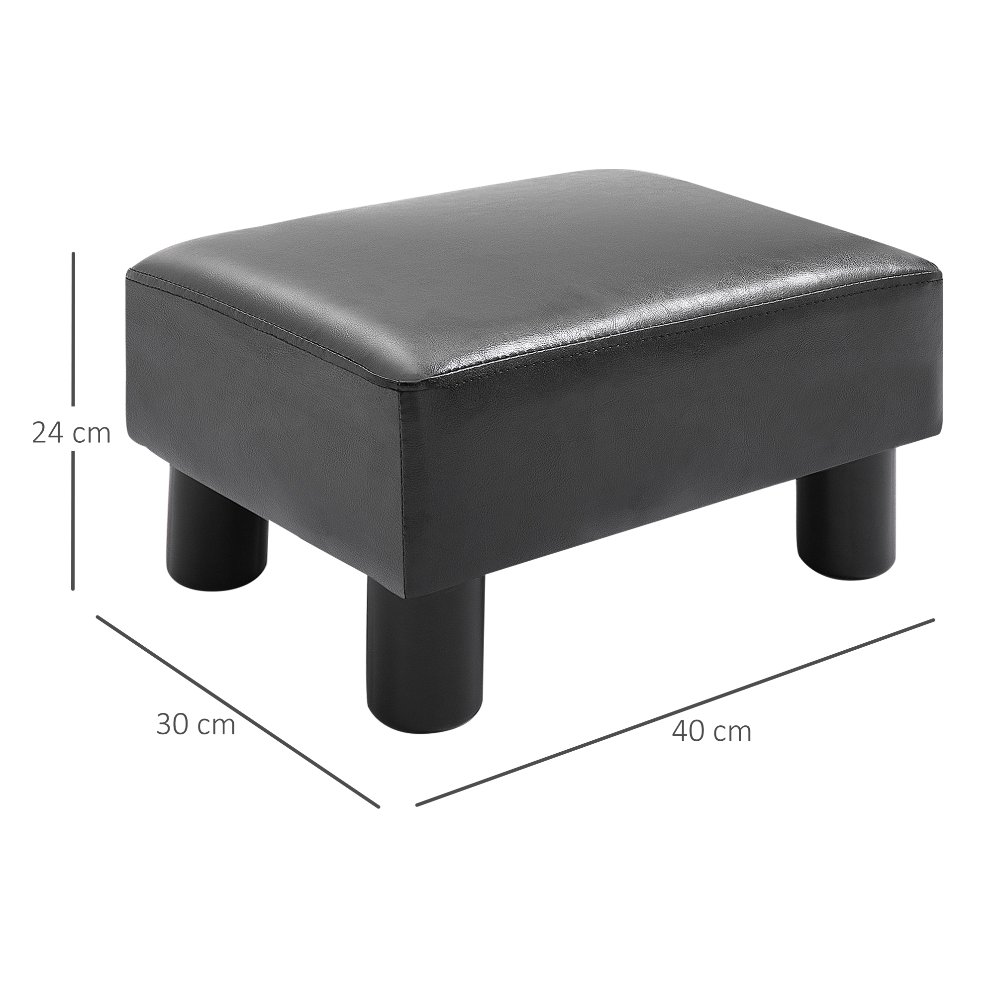HOMCOM Faux Leather Footstool, Small Foot Rest, Rectangle Sofa Stool for Bedroom Living Room, Black 3