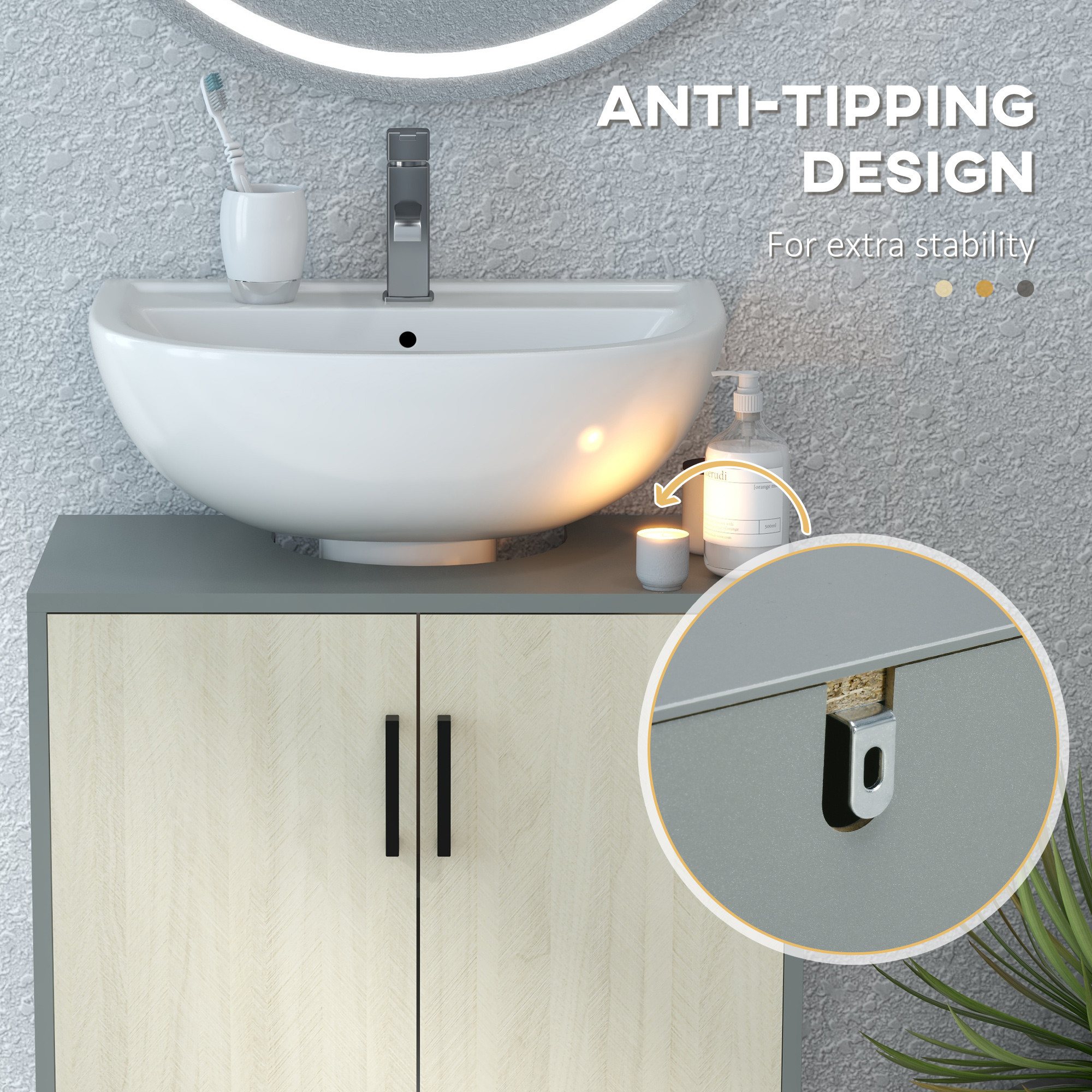 kleankin Under Sink Cabinet, Bathroom Vanity Unit, Storage Cupboard with Double Doors and Storage Shelves, 60x30x60cm, Natural 6