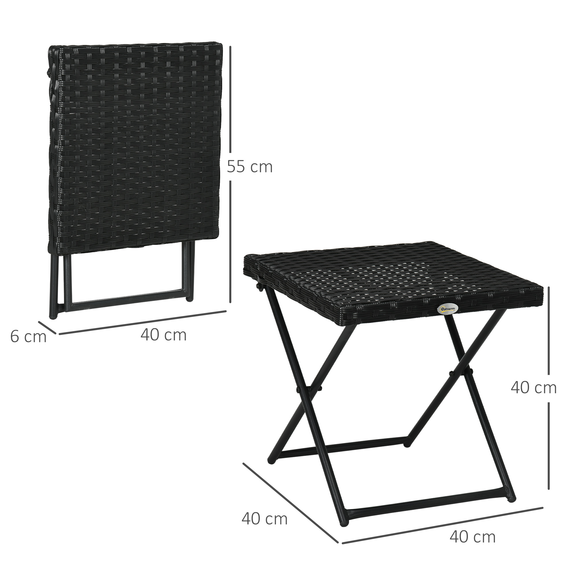 Outsunny Square PE Wicker Rattan Folding Table Black Aosom UK