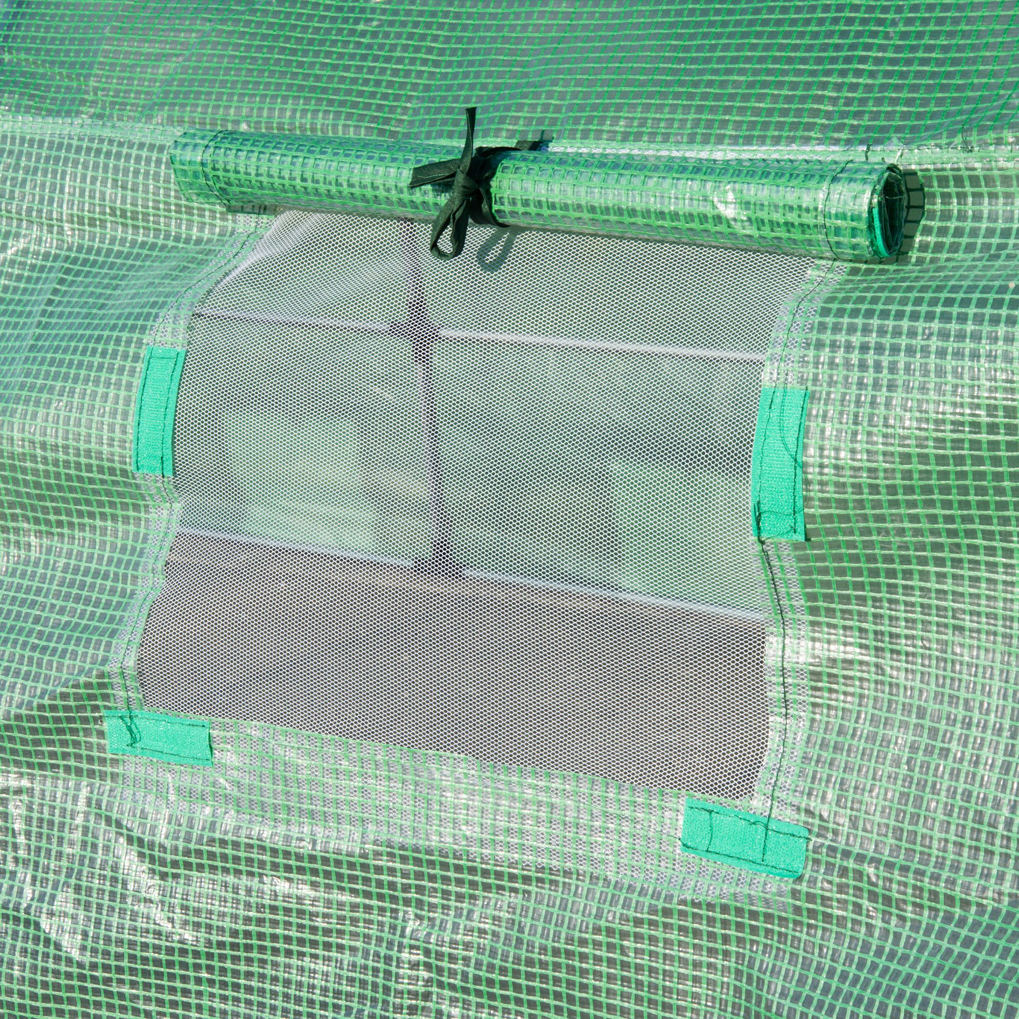 Outsunny 6 x 3 x 2 m Polytunnel Greenhouse with Roll-up Door and 12 Mesh Windows, Walk-in Garden Tunnel Warm House Tent with UV-resistant PE Cover and Galvanised Steel Frame, Green 7