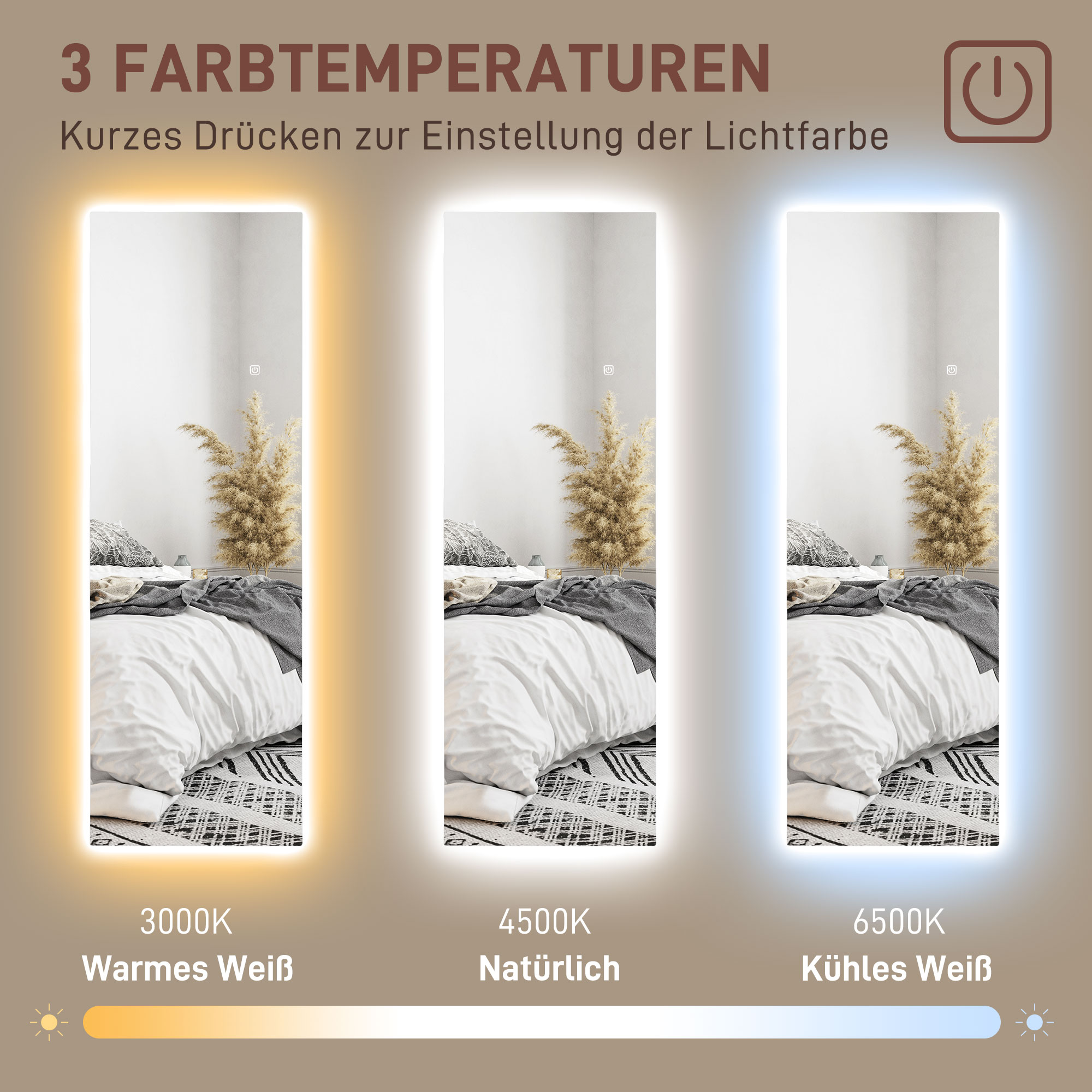 LED-täispikk peegel, hämardatav, raamita, puutetundlik, 40 x 120 cm